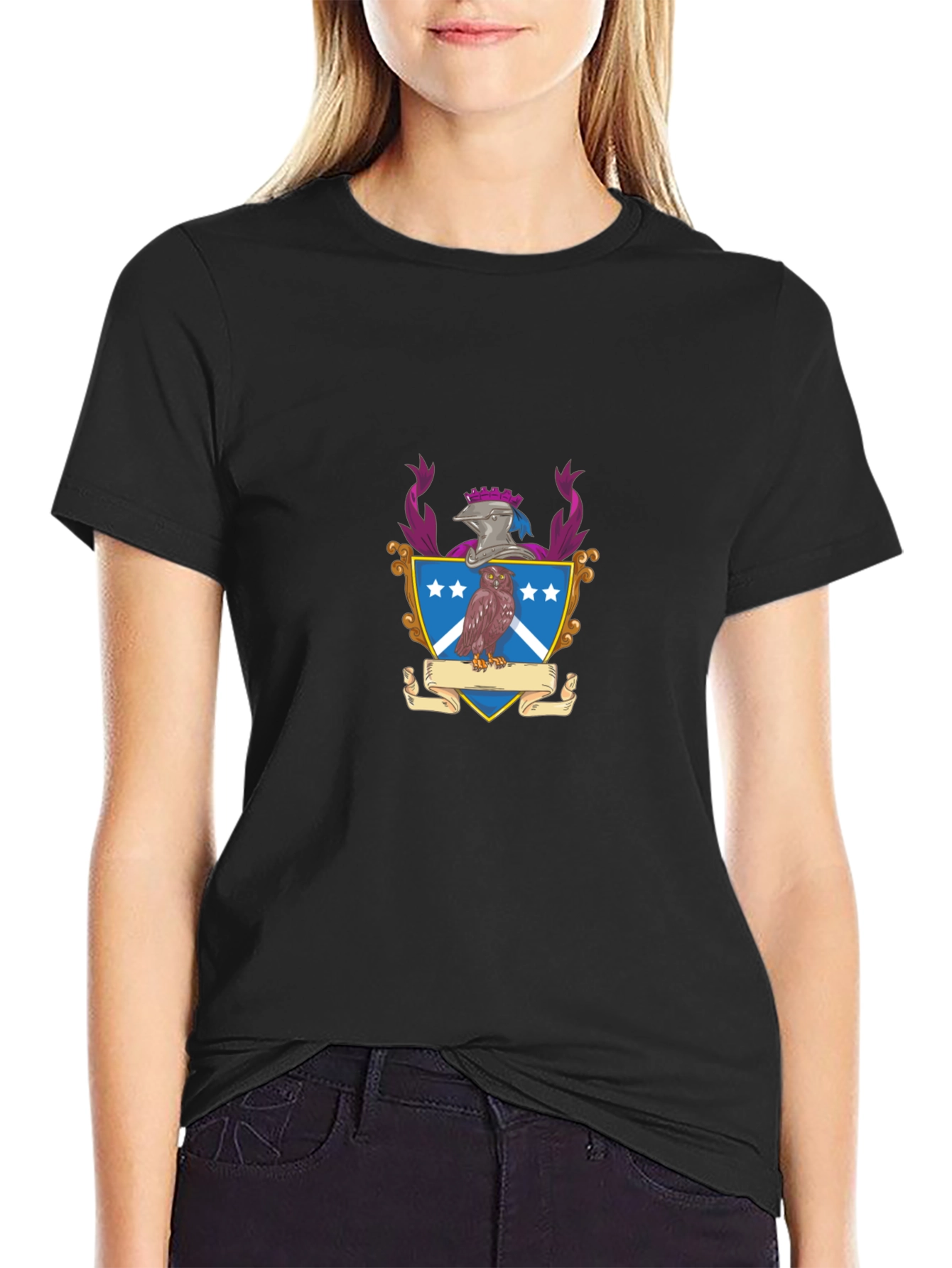 Black T-Shirt with Family Crest Graphic