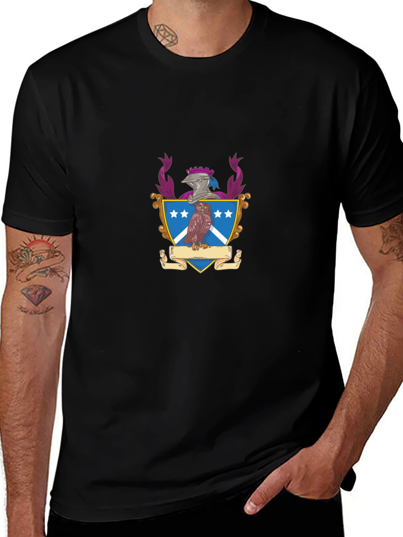 Black T-Shirt with Family Crest Graphic