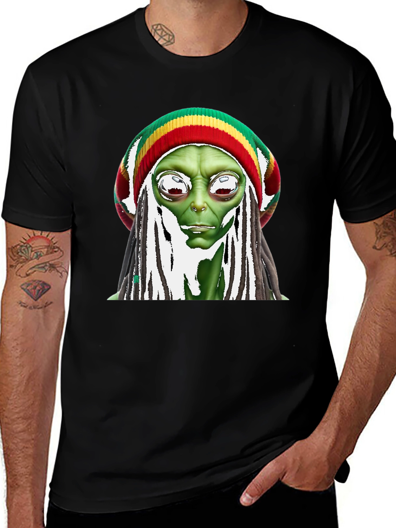 Rasta Alien Graphic T-Shirt - Funny Sci-Fi Tee