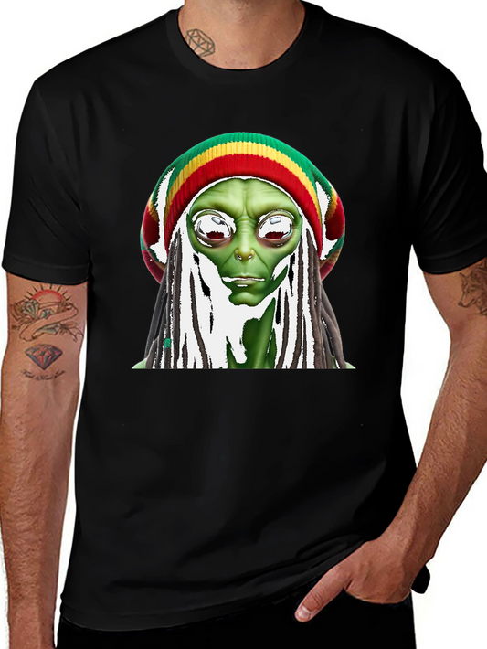 Rasta Alien Graphic T-Shirt - Funny Sci-Fi Tee