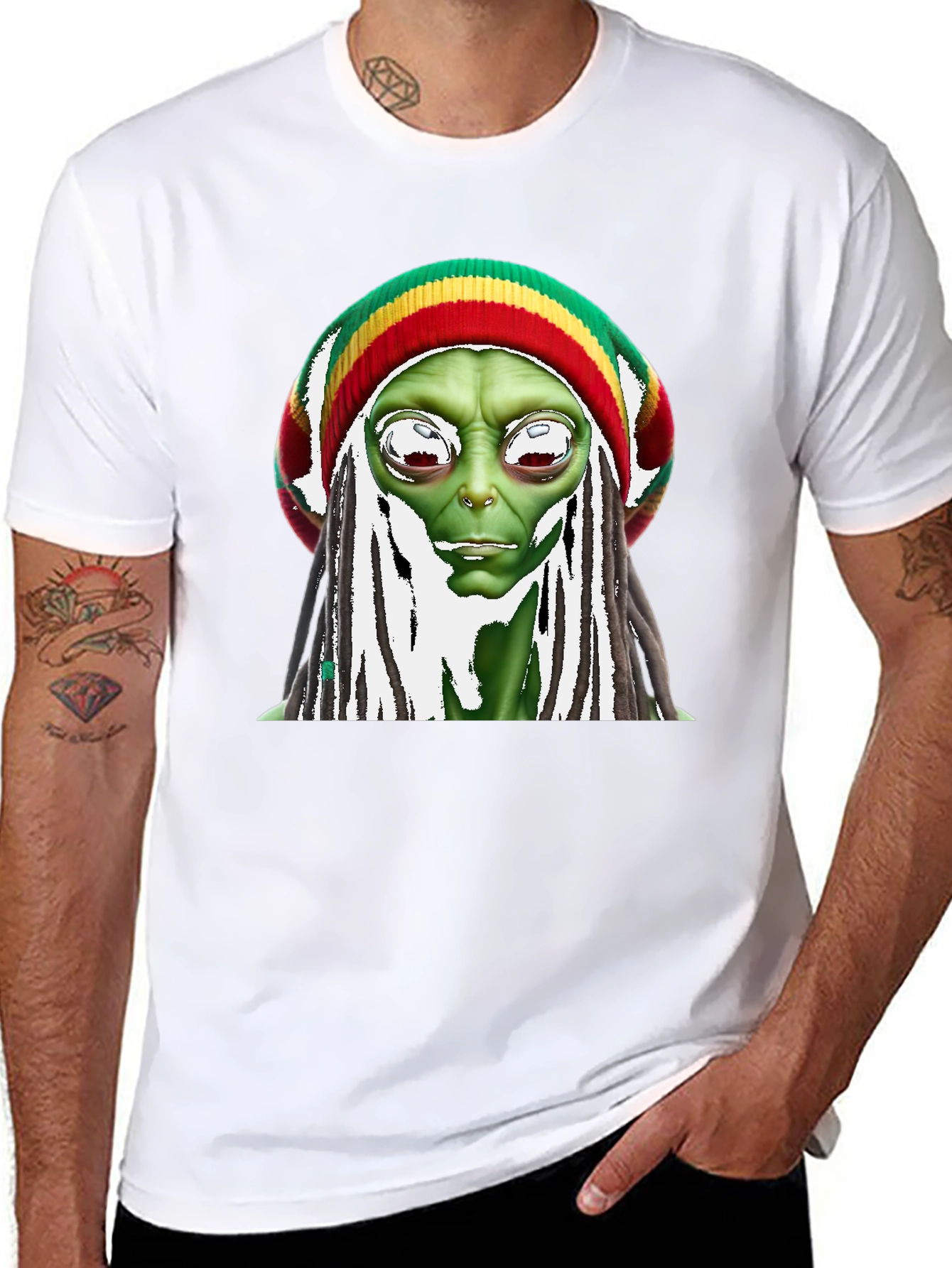 Rasta Alien Graphic T-Shirt - Funny Sci-Fi Tee