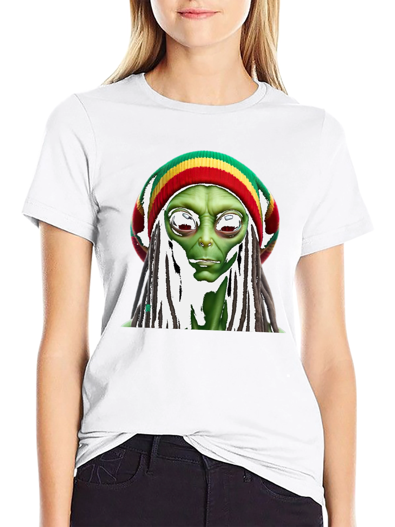 Rasta Alien Graphic T-Shirt - Funny Sci-Fi Tee