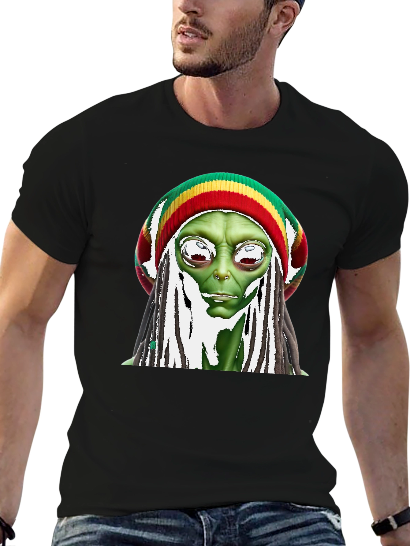Rasta Alien Graphic T-Shirt - Funny Sci-Fi Tee