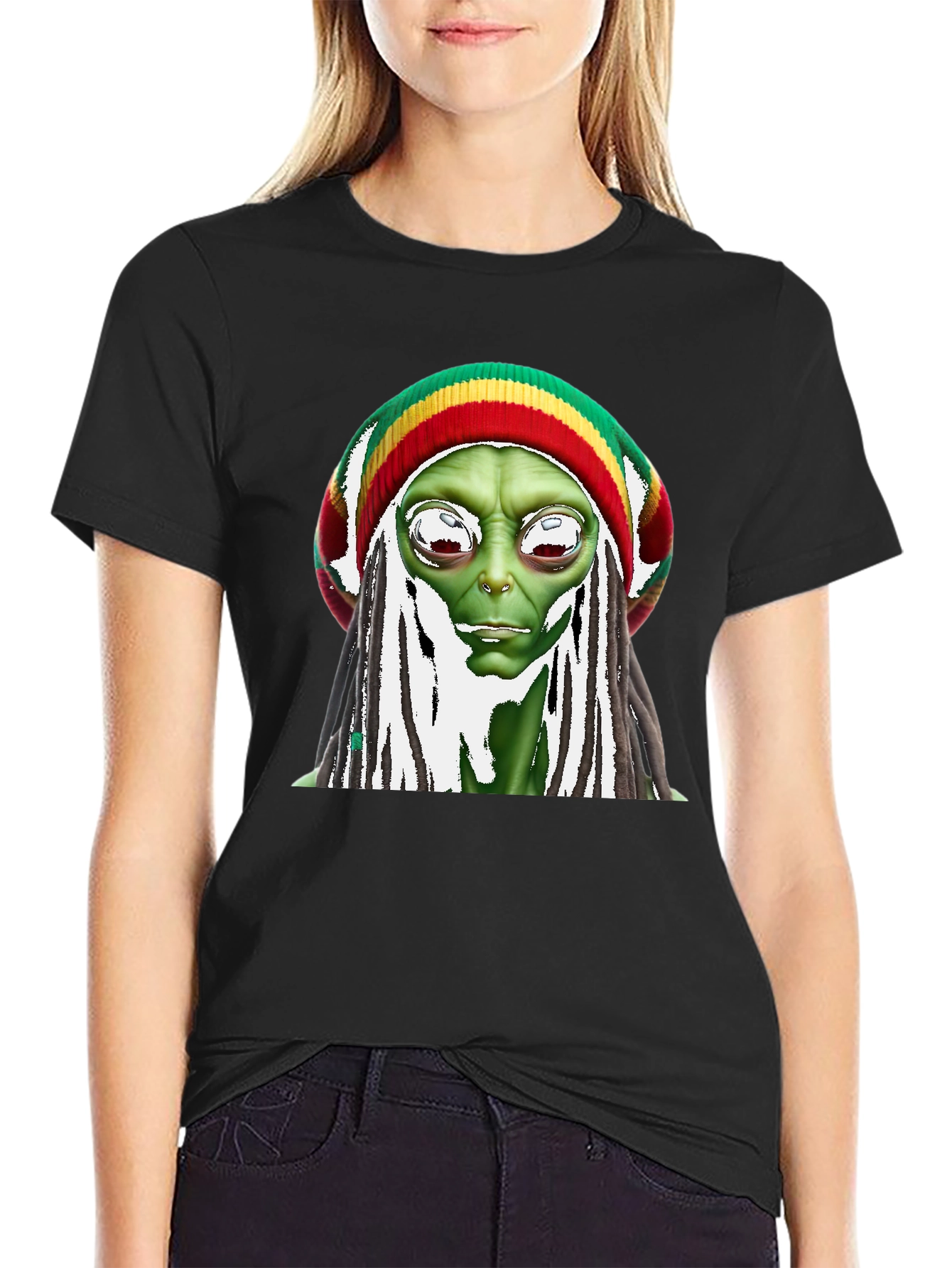 Rasta Alien Graphic T-Shirt - Funny Sci-Fi Tee