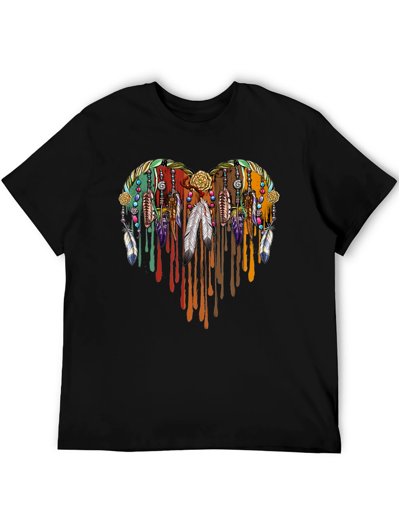 Boho Heart Feather Drip Graphic Tee