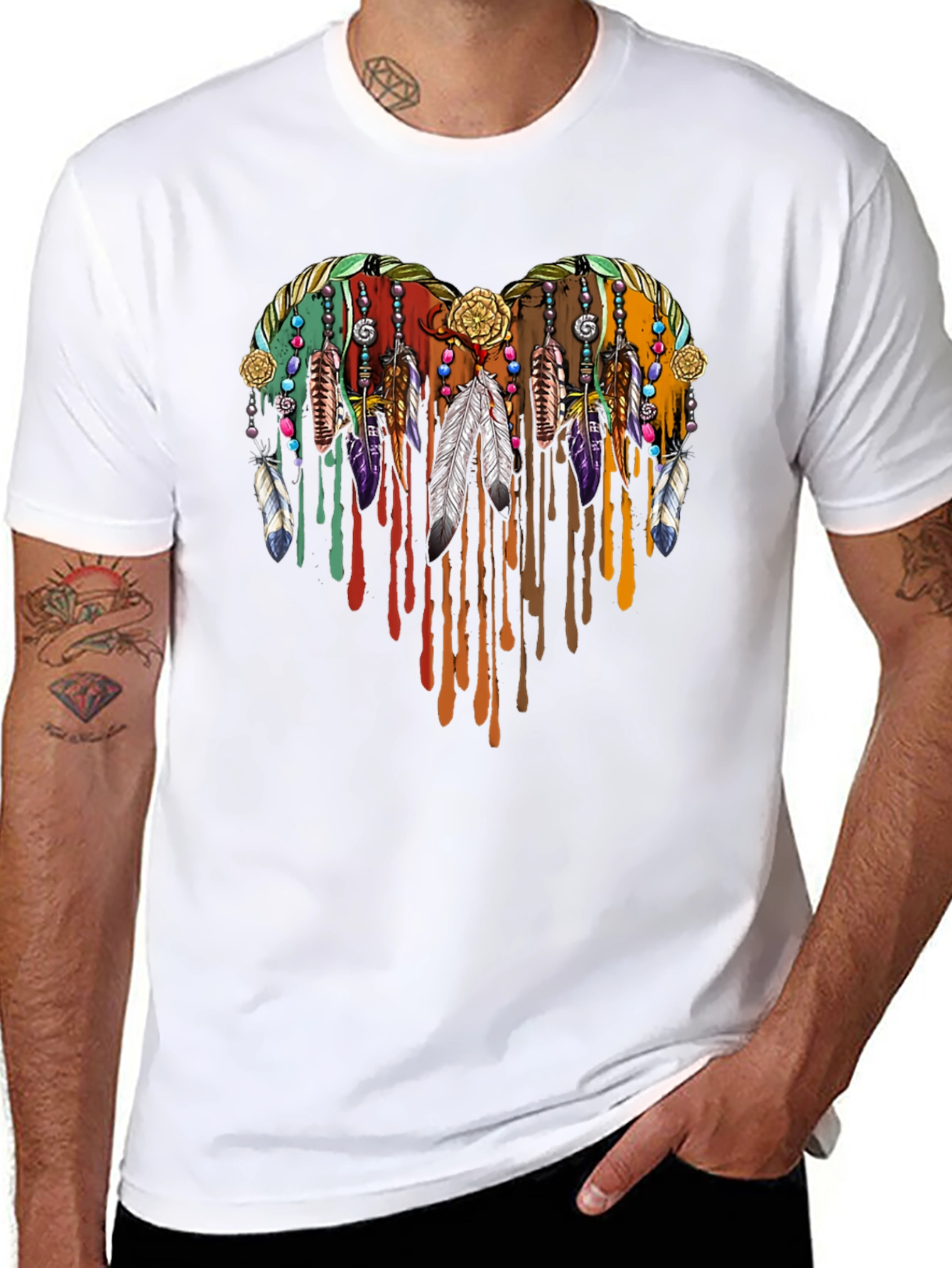 Boho Heart Feather Drip Graphic Tee