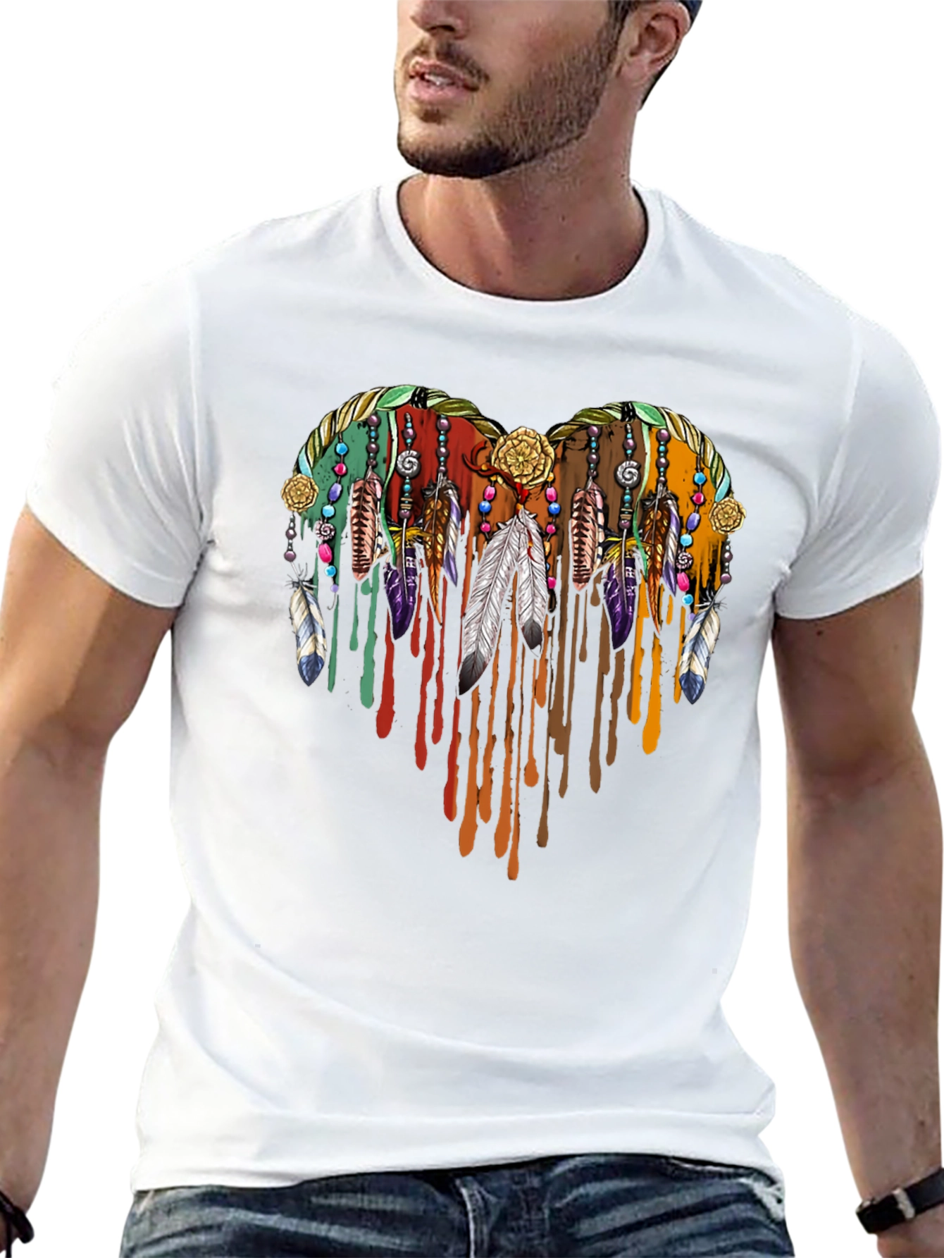 Boho Heart Feather Drip Graphic Tee