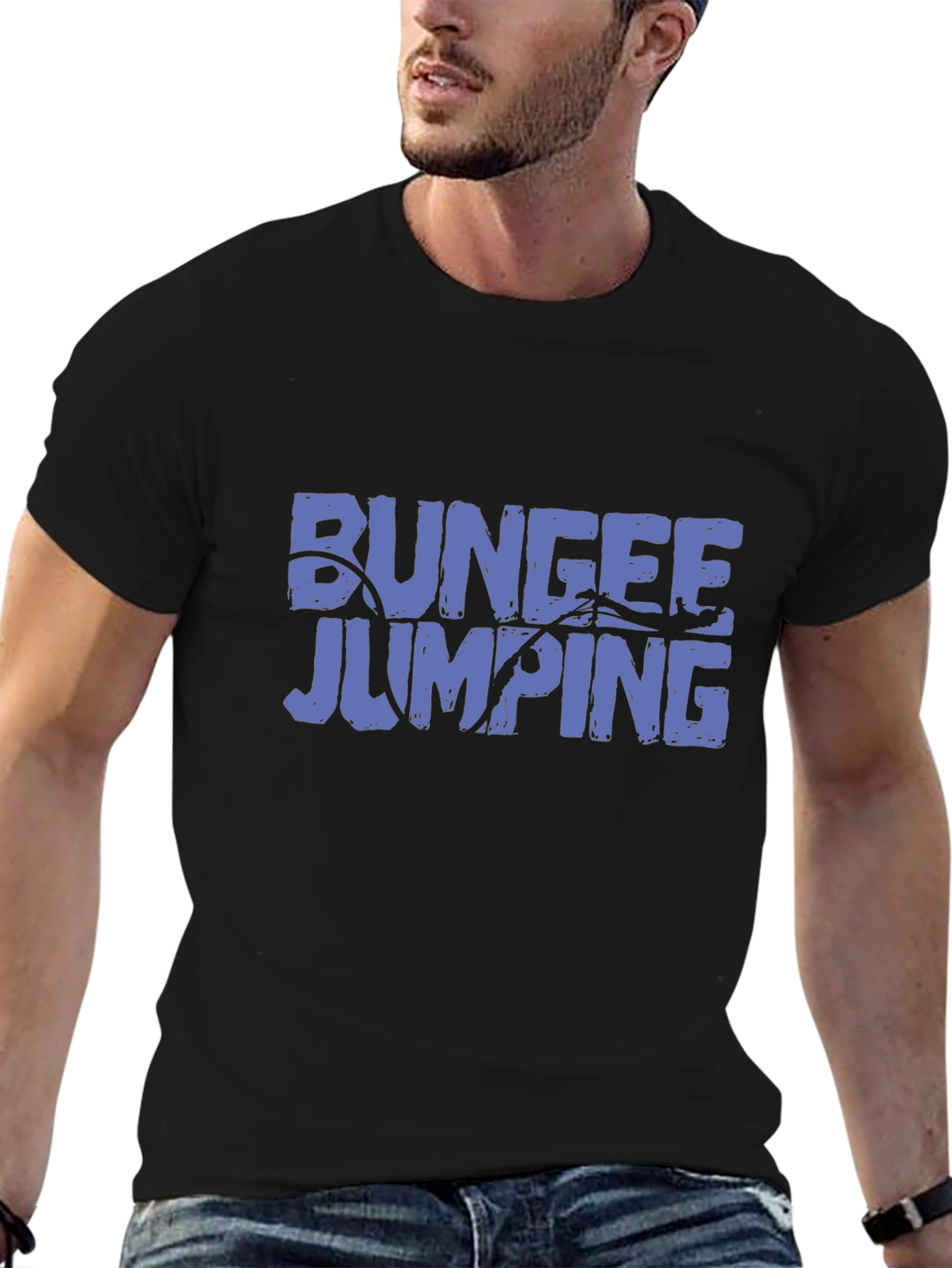 Bungee Jumping Graphic Tee - Black Cotton T-Shirt