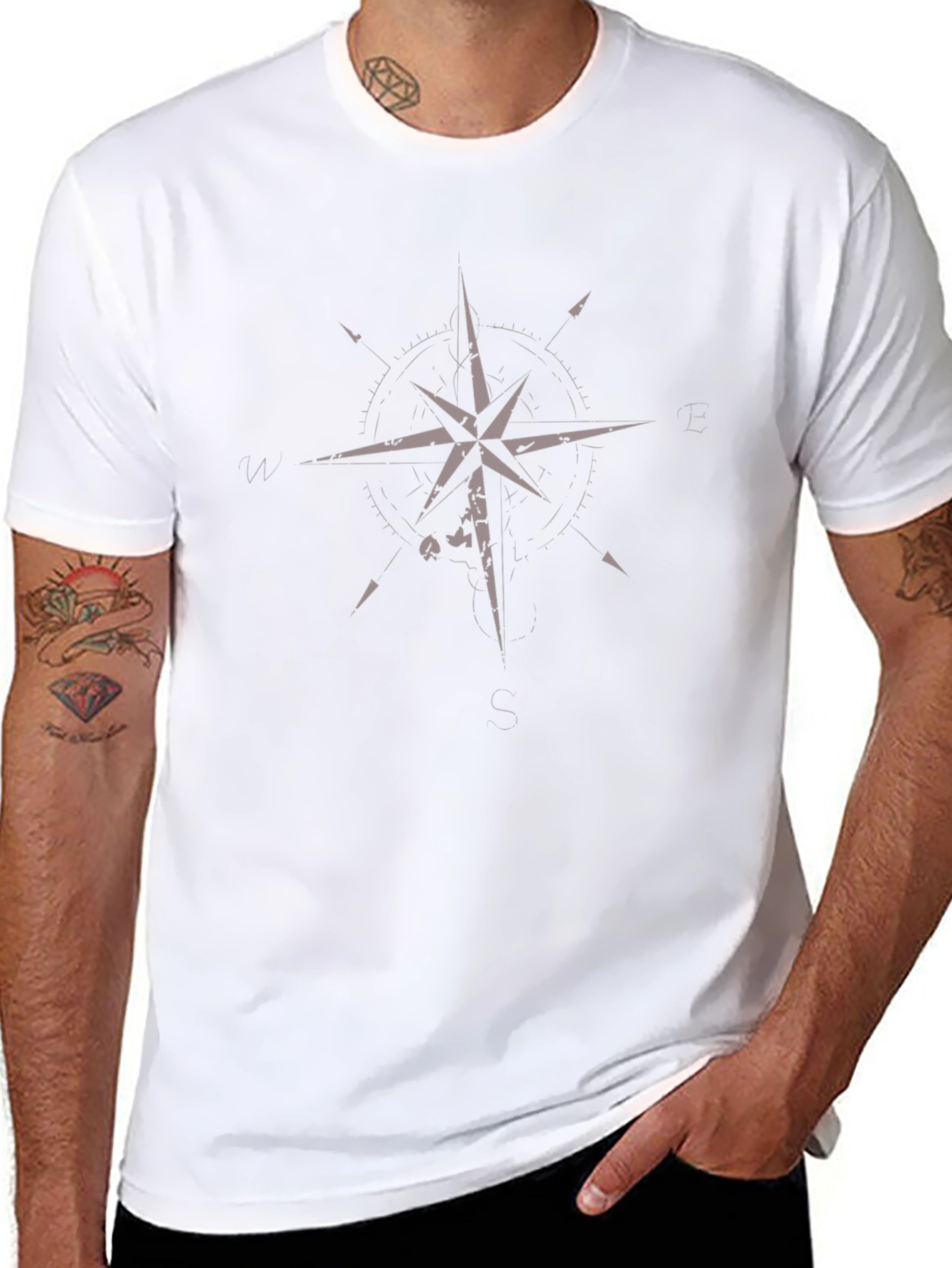 Compass Rose Graphic Tee - Black Cotton T-Shirt