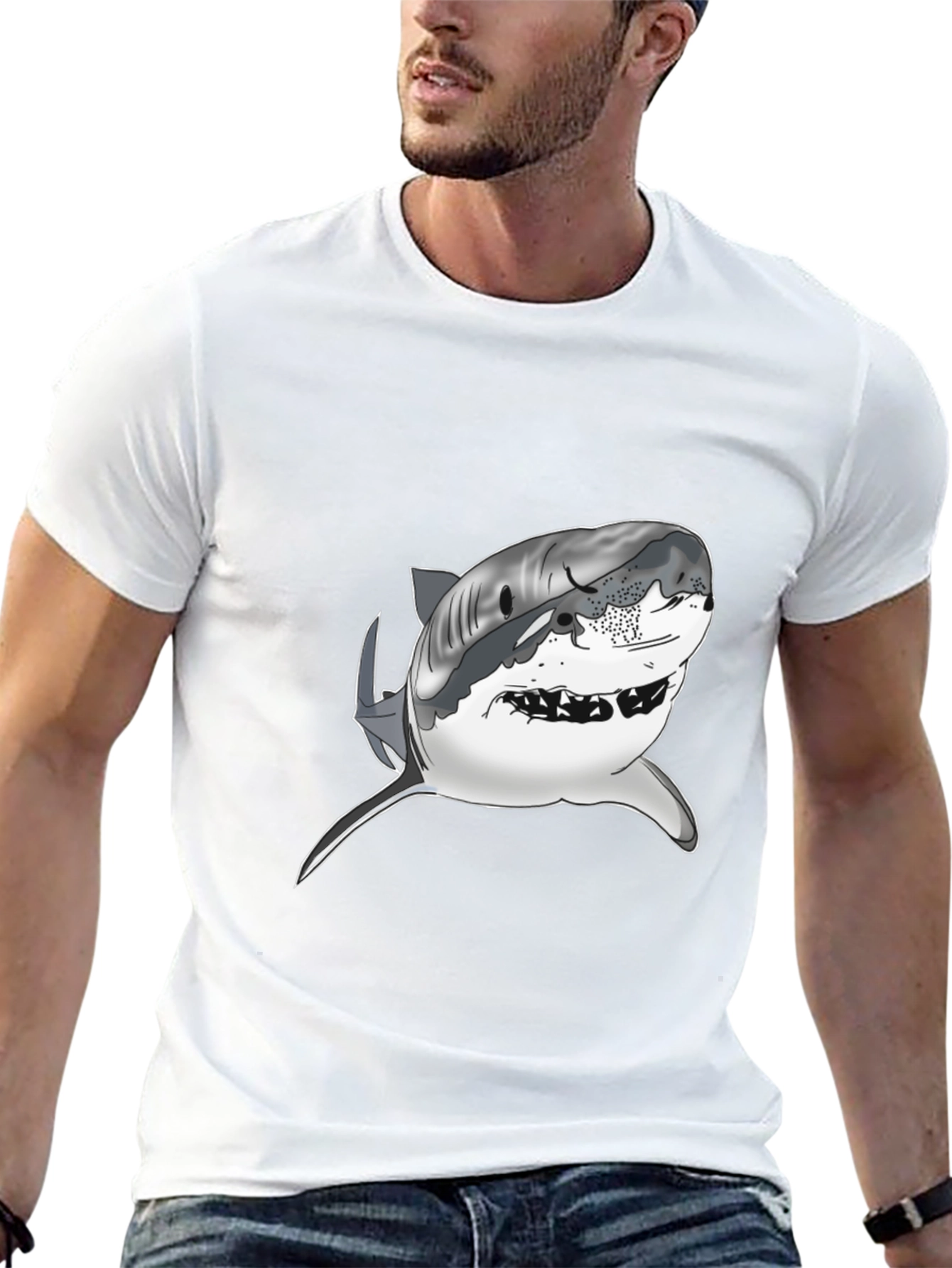Shark Graphic Tee - Mens Black Cotton T-Shirt