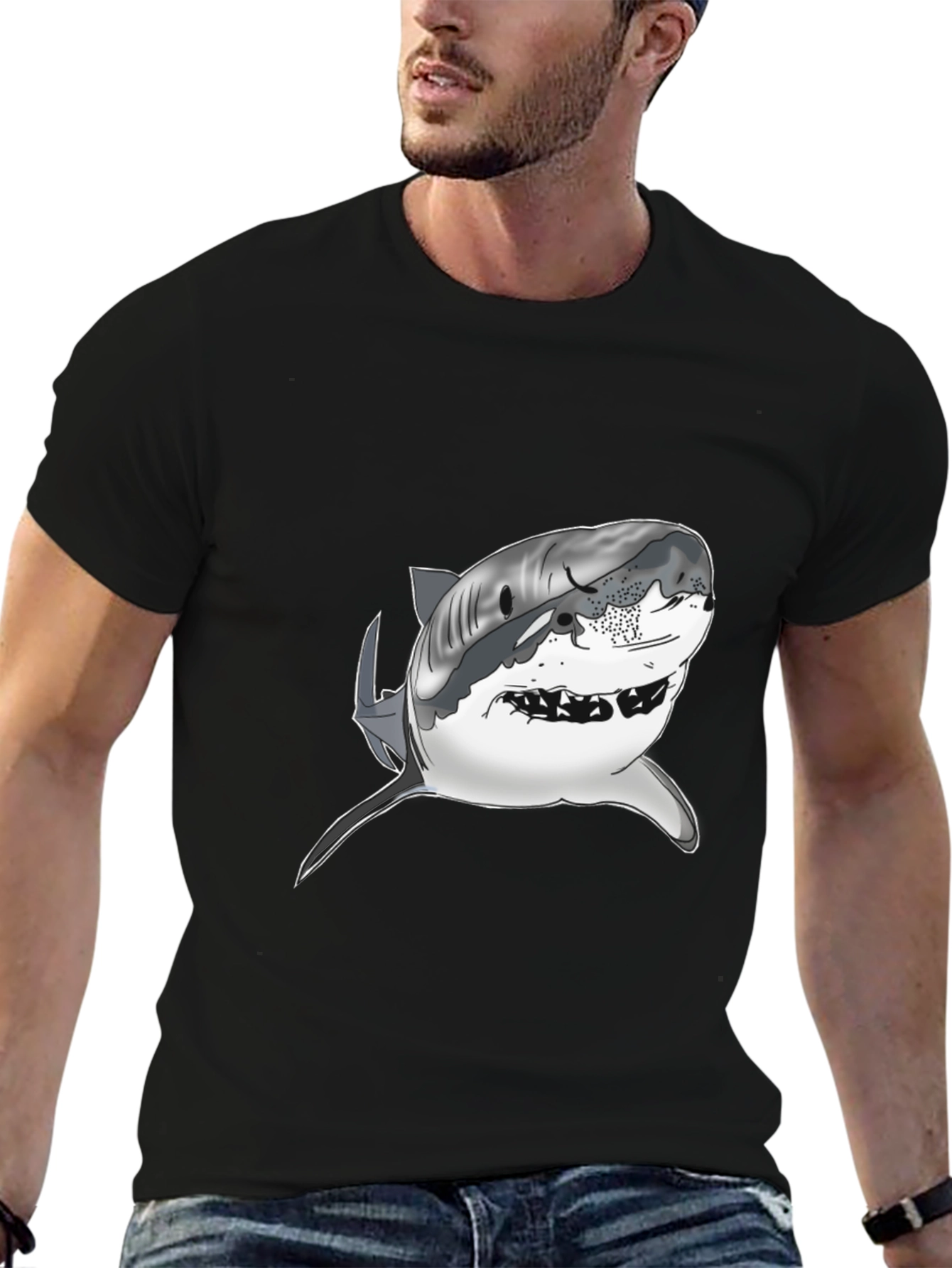 Shark Graphic Tee - Mens Black Cotton T-Shirt