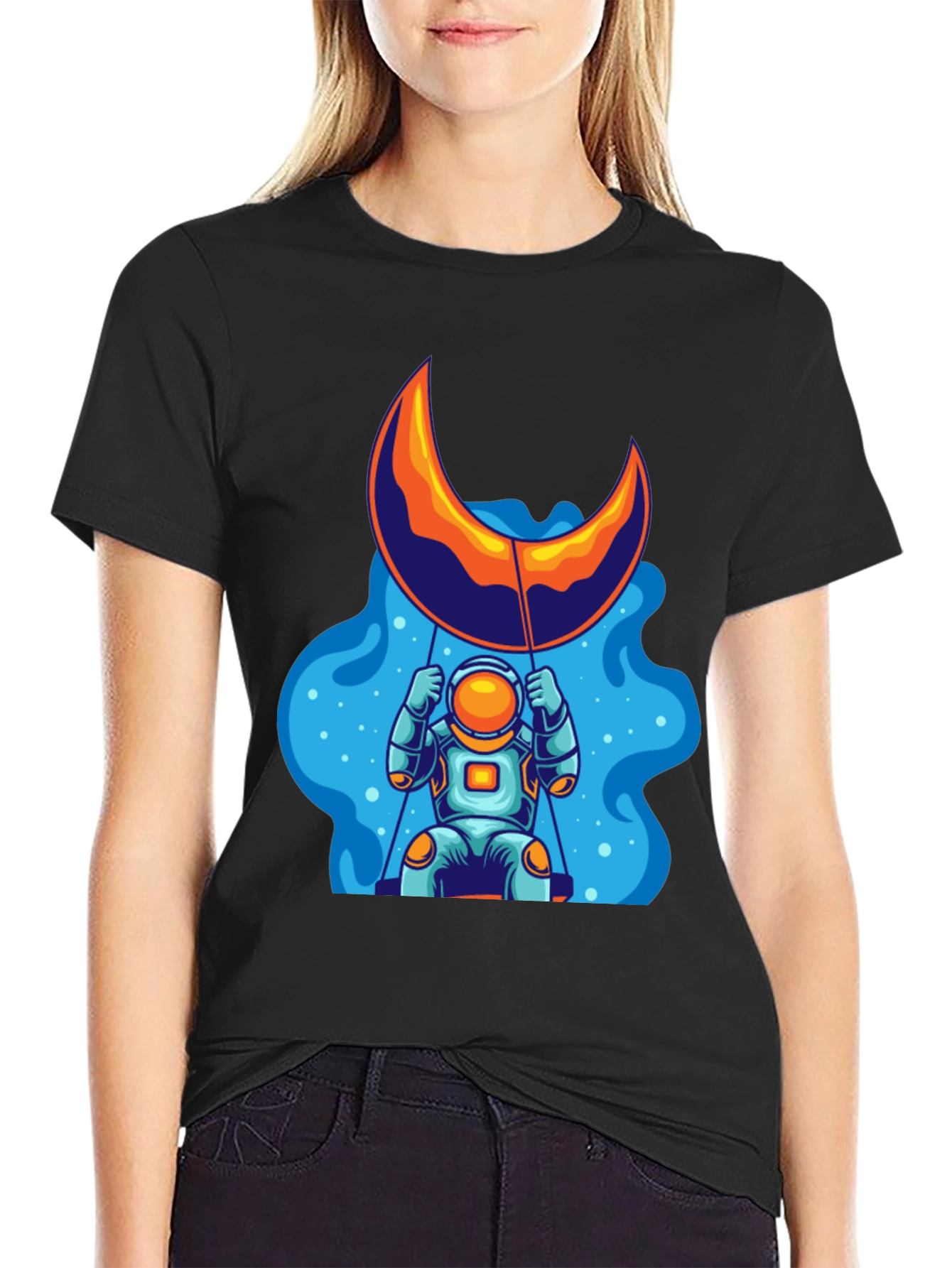 Astronaut Moon Swing Graphic Tee - Black