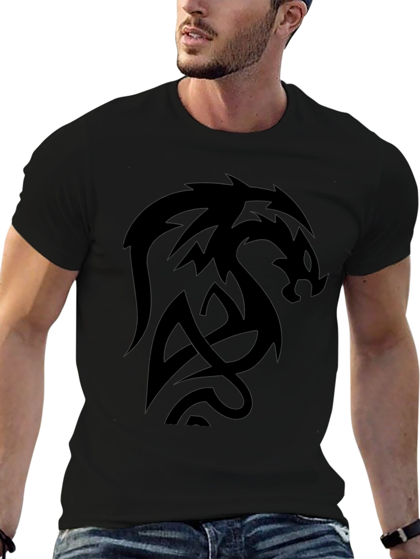 Black Dragon Graphic Tee - Celtic Knot Design