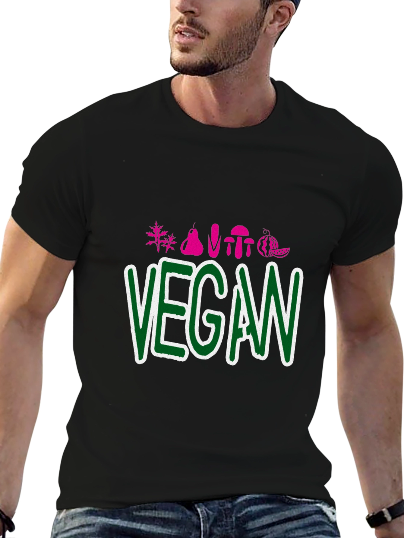 Vegan Graphic Tee - Black Crew Neck T-Shirt