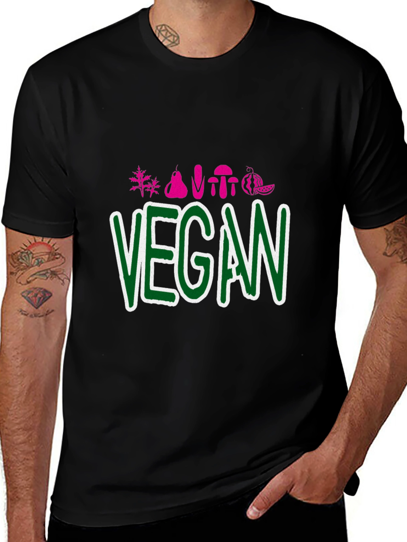 Vegan Graphic Tee - Black Crew Neck T-Shirt