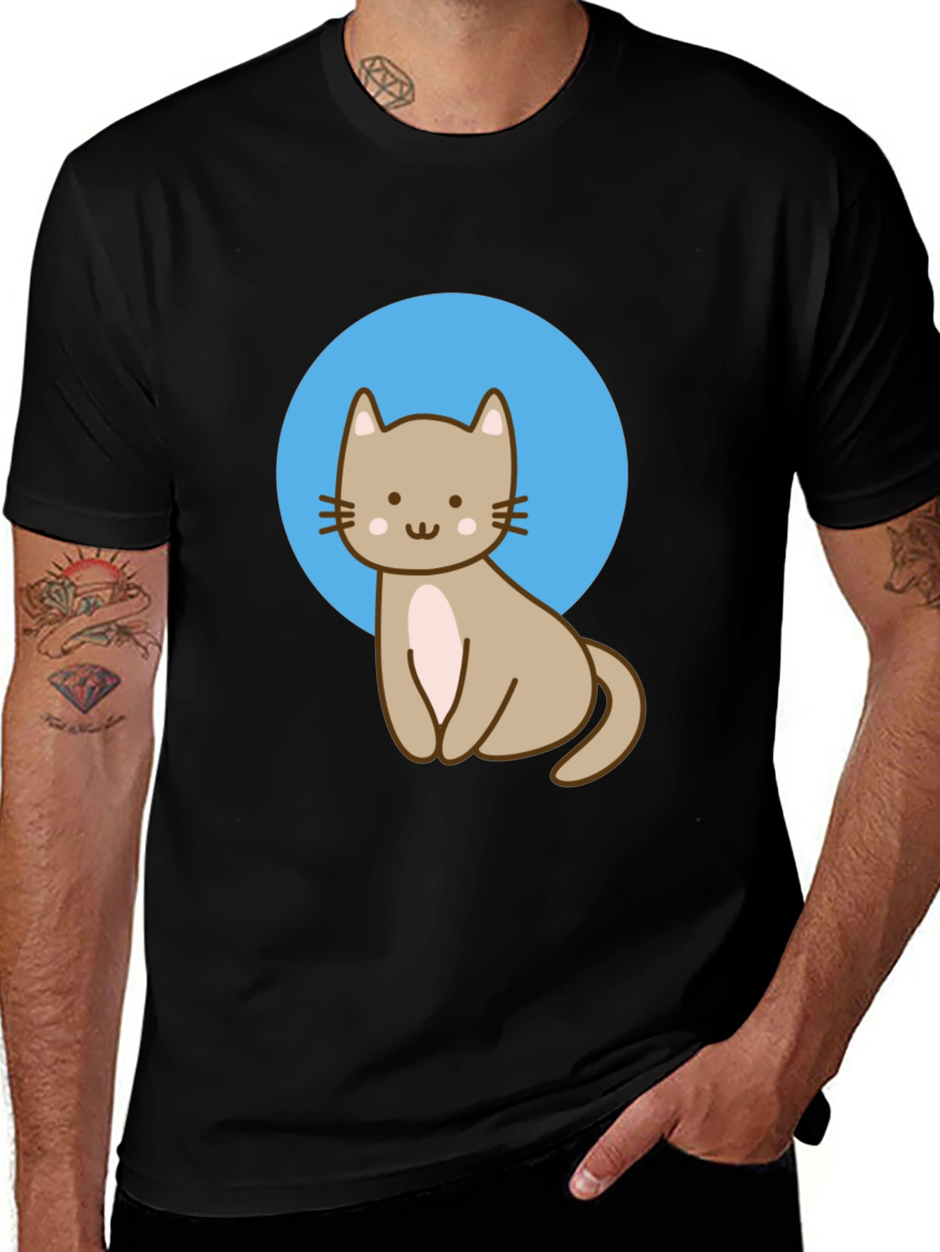 Cute Cat Graphic Black T-Shirt