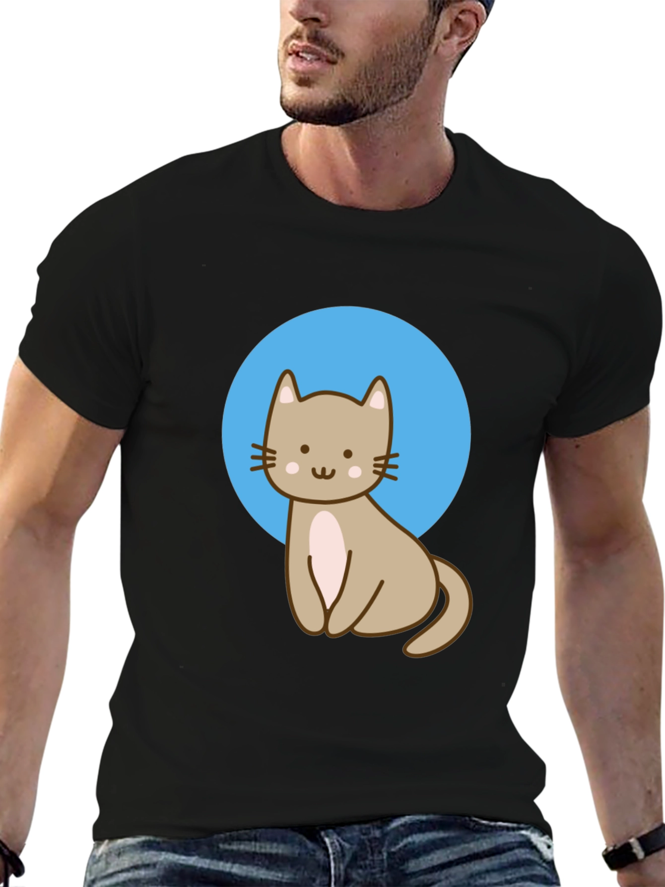 Cute Cat Graphic Black T-Shirt