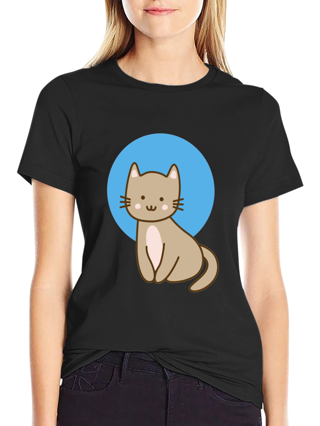 Cute Cat Graphic Black T-Shirt