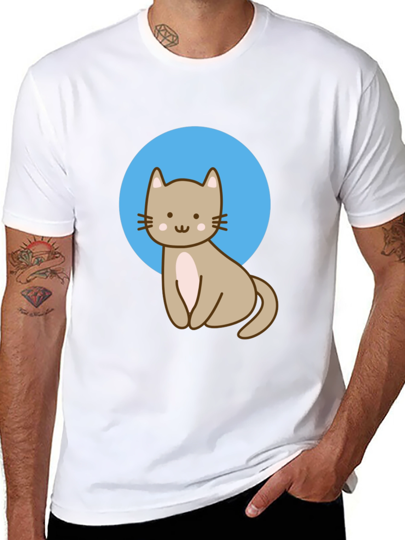 Cute Cat Graphic Black T-Shirt