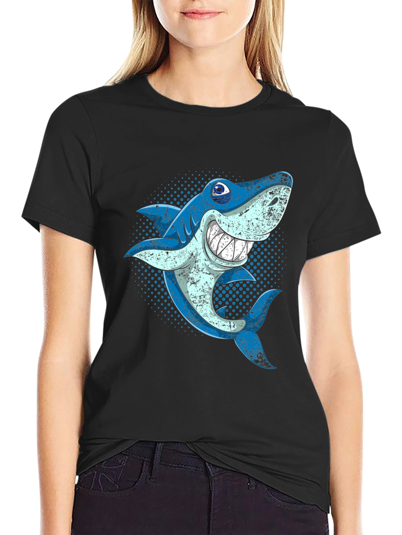Shark Graphic T-Shirt - Blue Cartoon Sea Creature Design