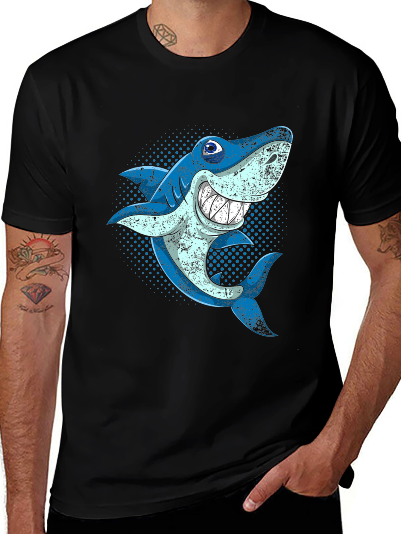 Shark Graphic T-Shirt - Blue Cartoon Sea Creature Design