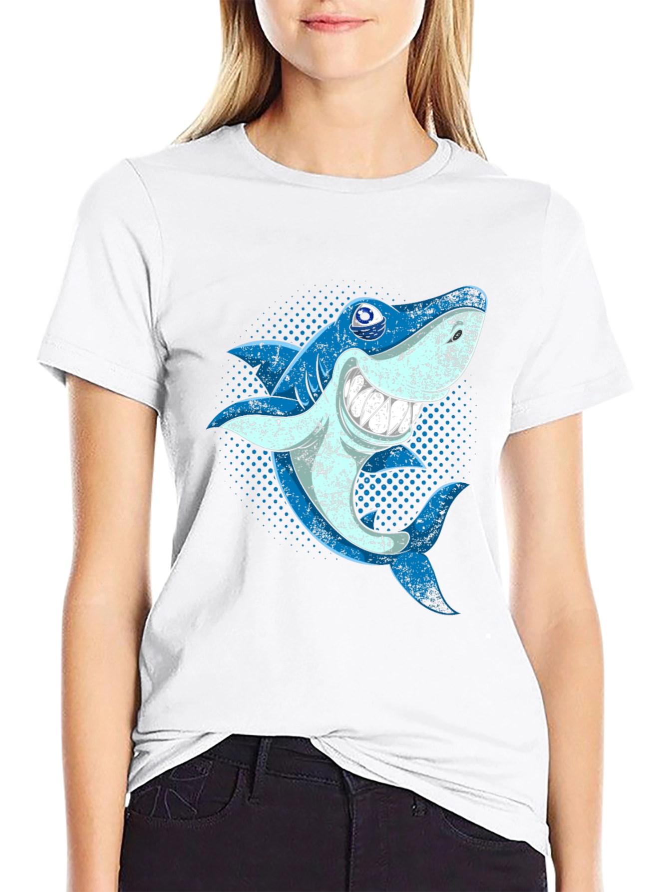 Shark Graphic T-Shirt - Blue Cartoon Sea Creature Design