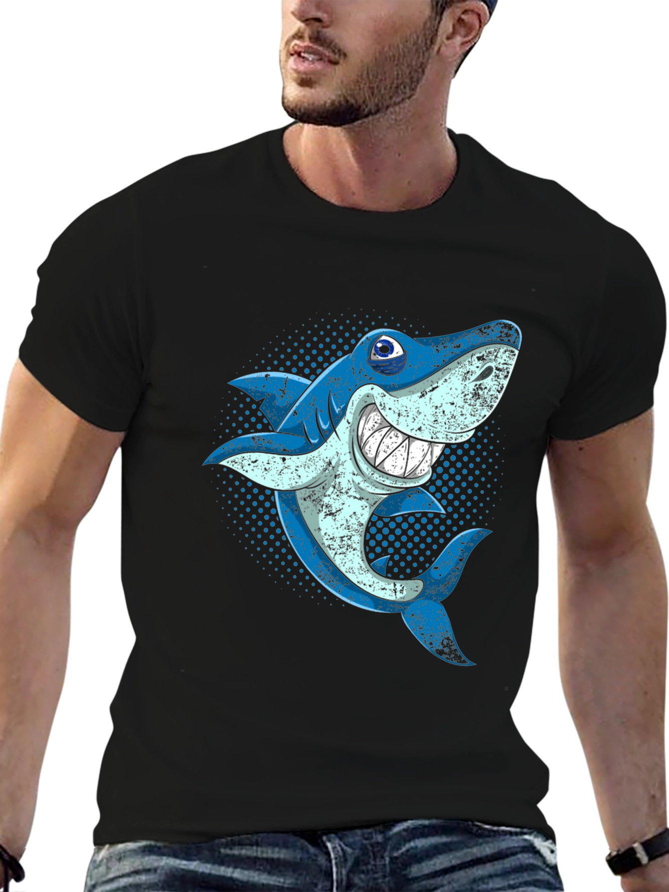 Shark Graphic T-Shirt - Blue Cartoon Sea Creature Design