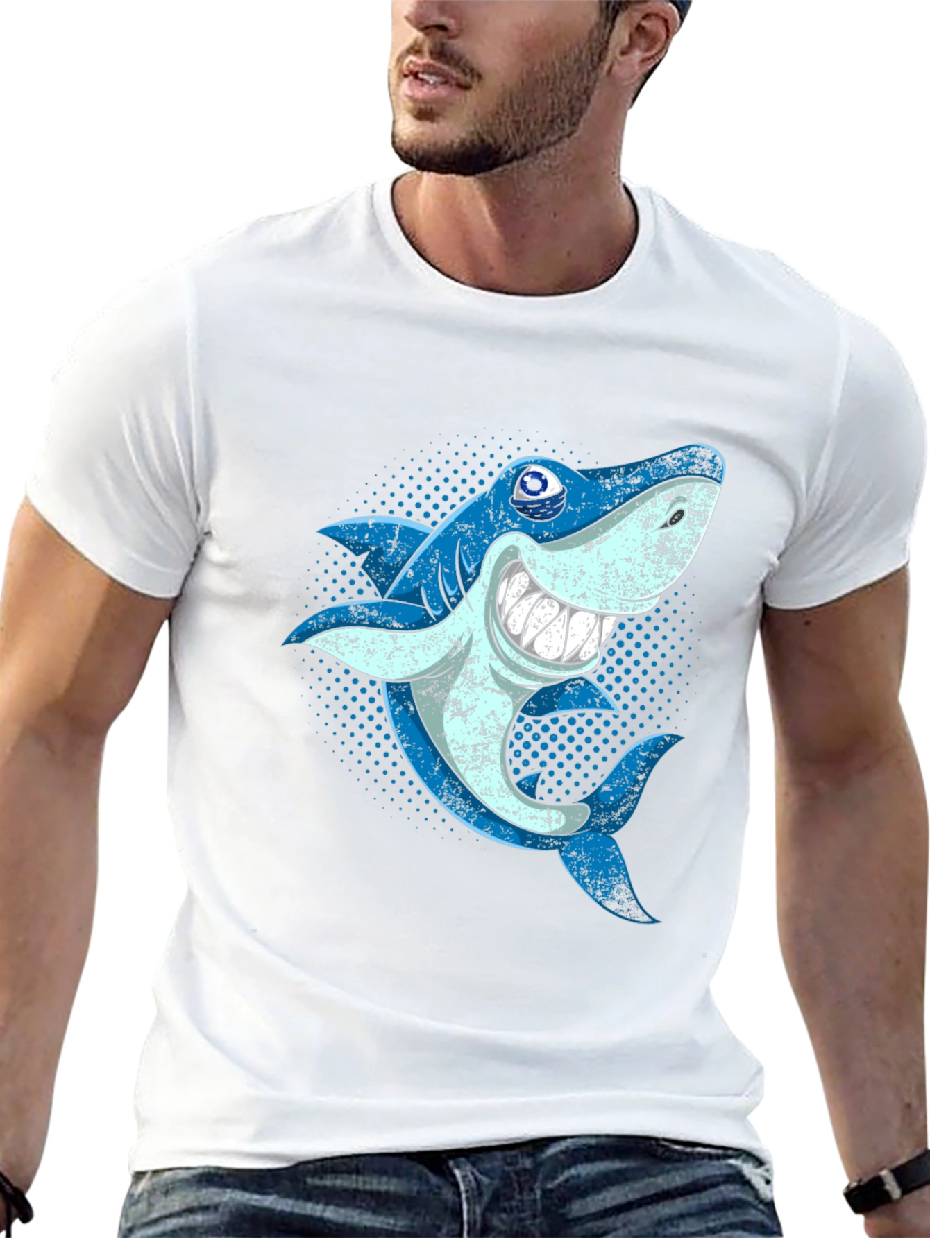 Shark Graphic T-Shirt - Blue Cartoon Sea Creature Design