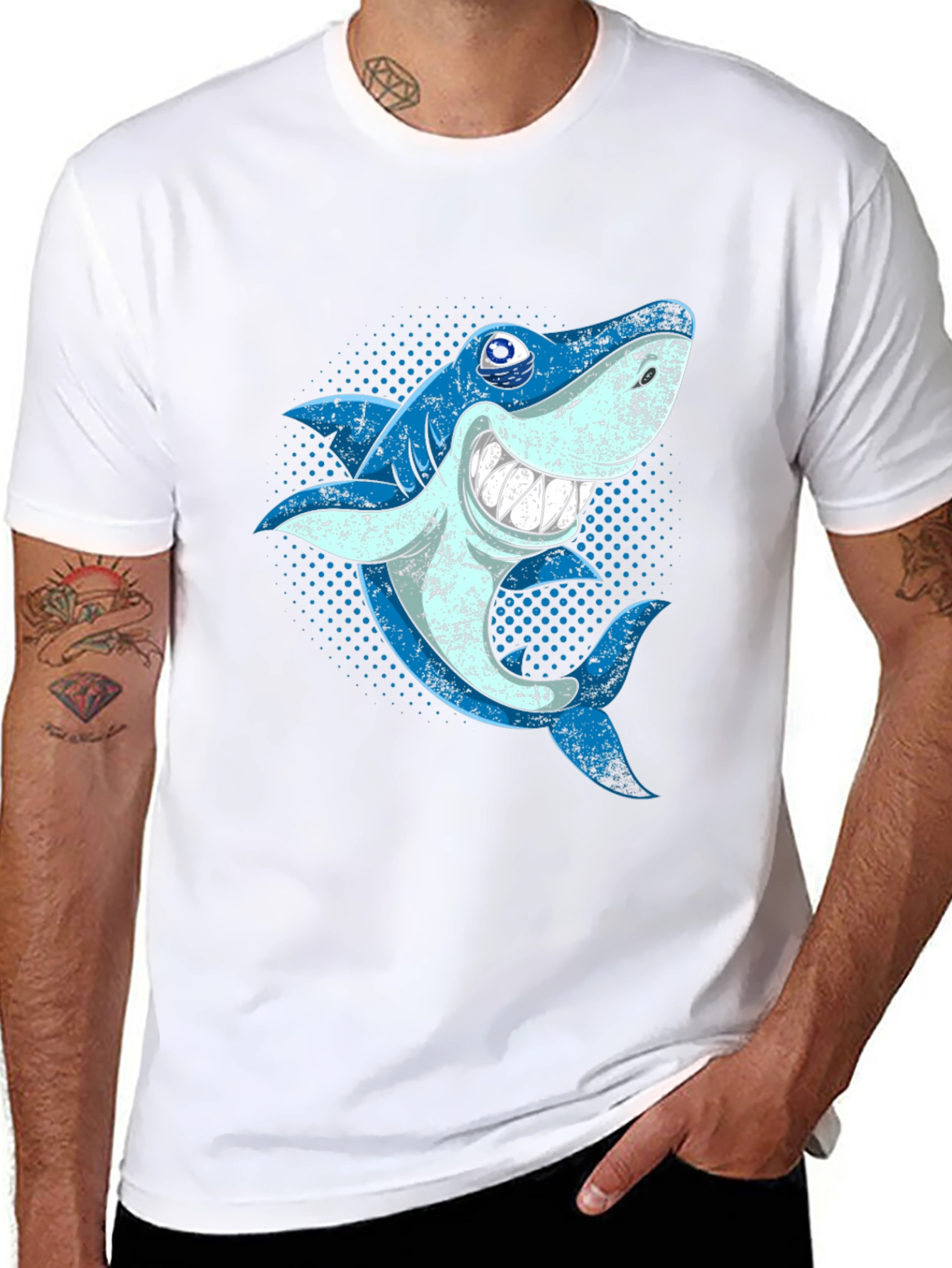 Shark Graphic T-Shirt - Blue Cartoon Sea Creature Design