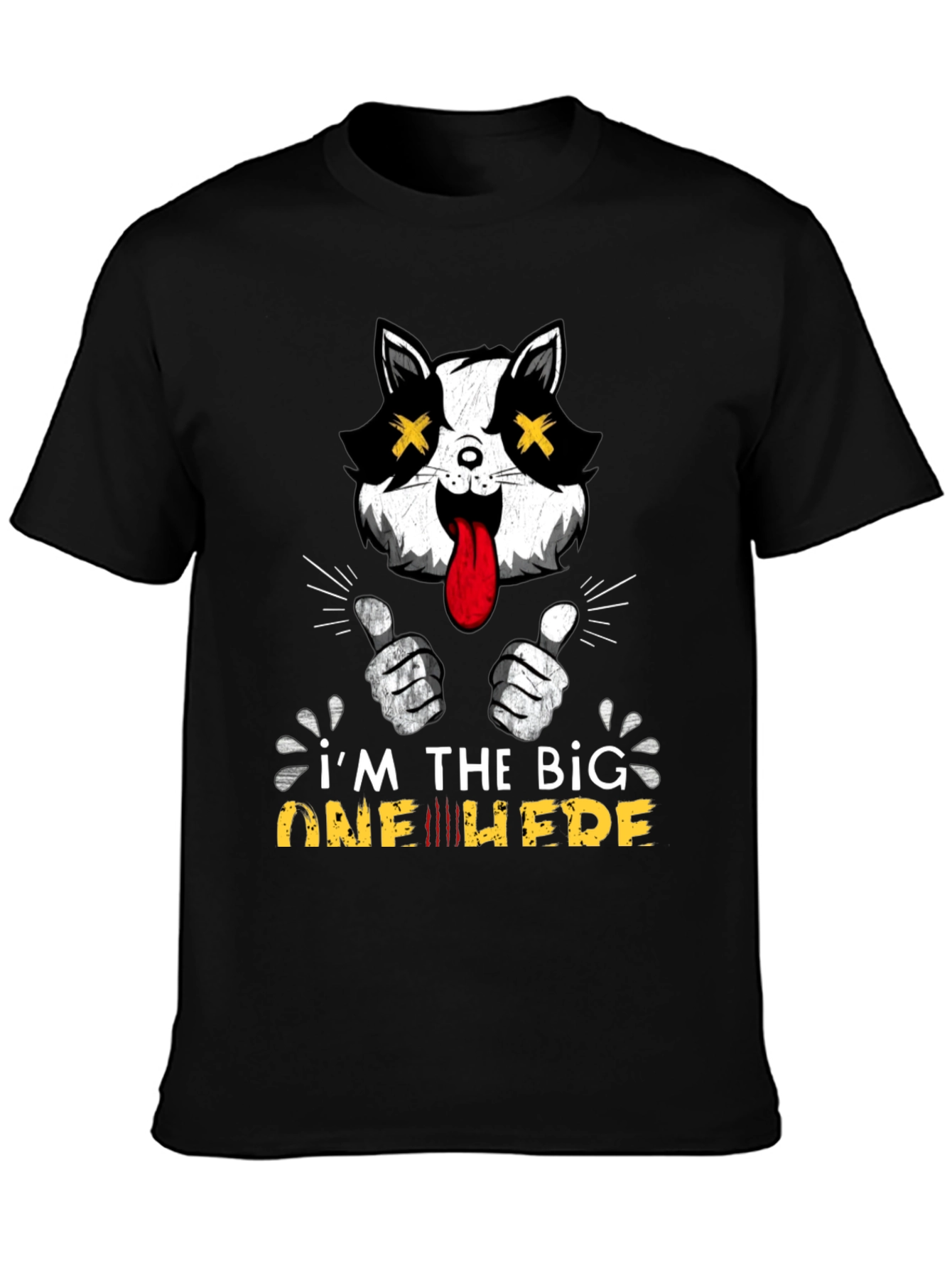 Big One Here Cat Graphic Black T-Shirt
