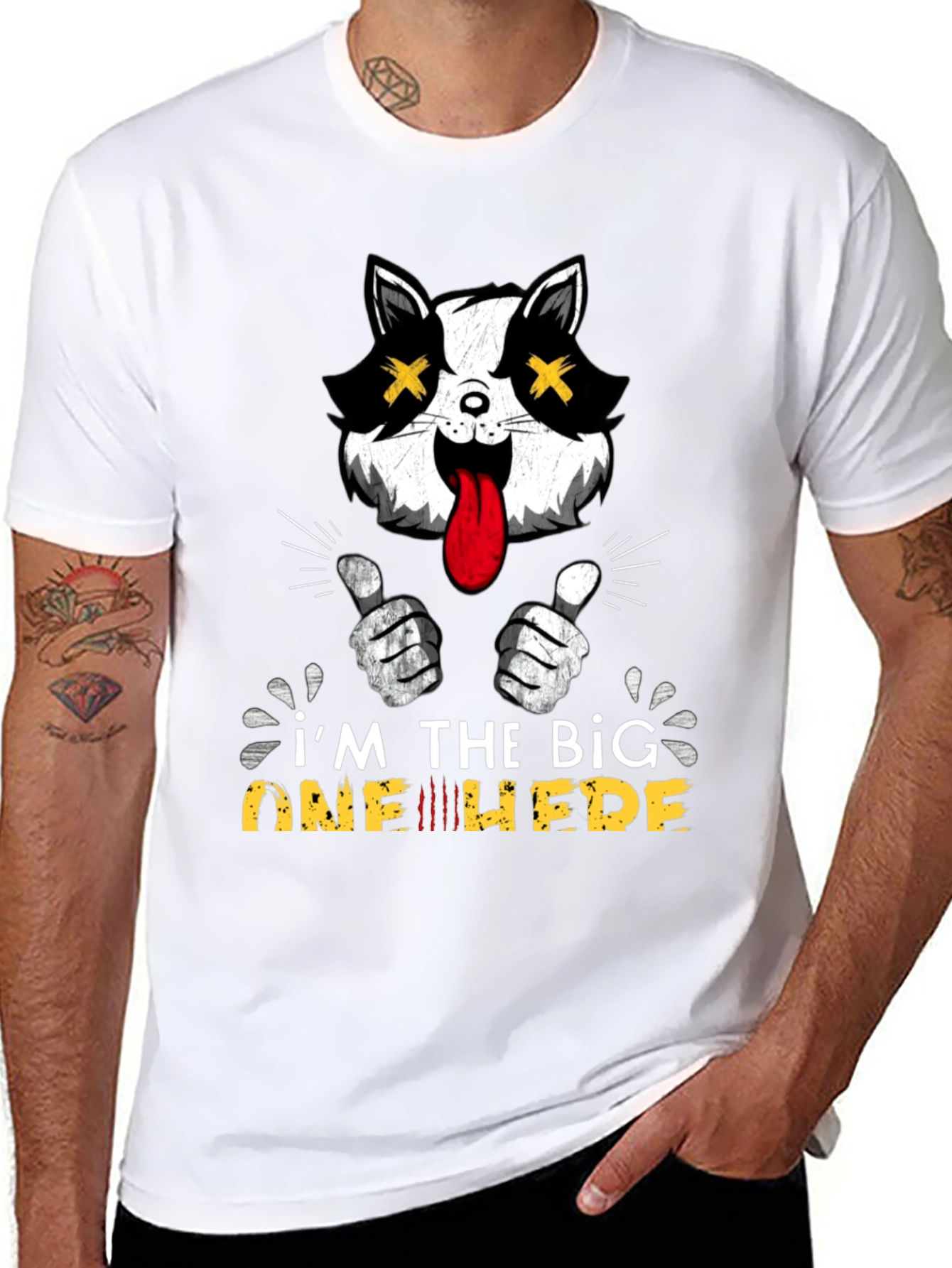 Big One Here Cat Graphic Black T-Shirt