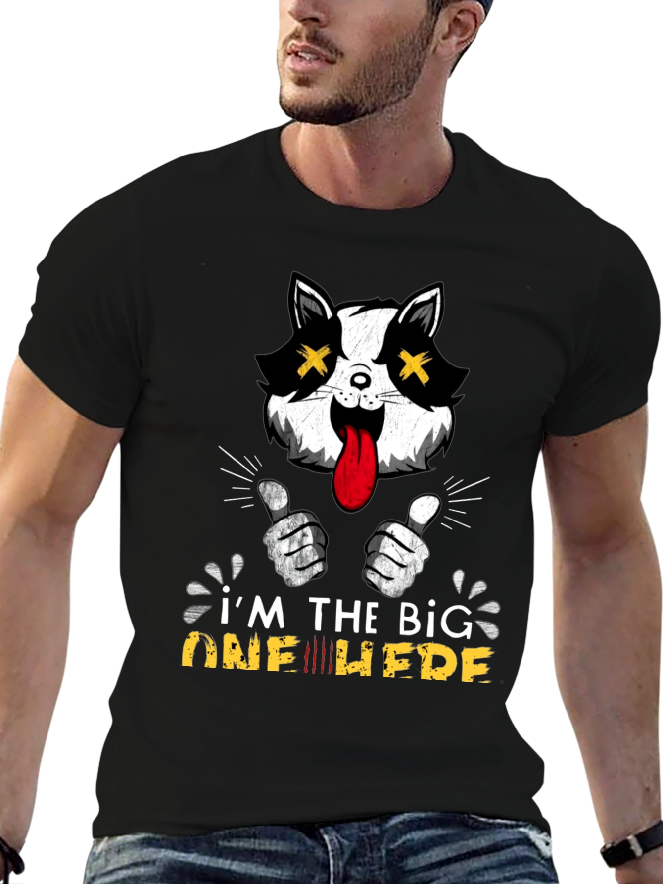 Big One Here Cat Graphic Black T-Shirt