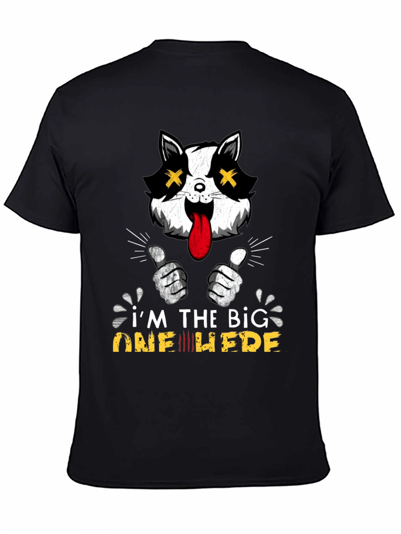 Big One Here Cat Graphic Black T-Shirt