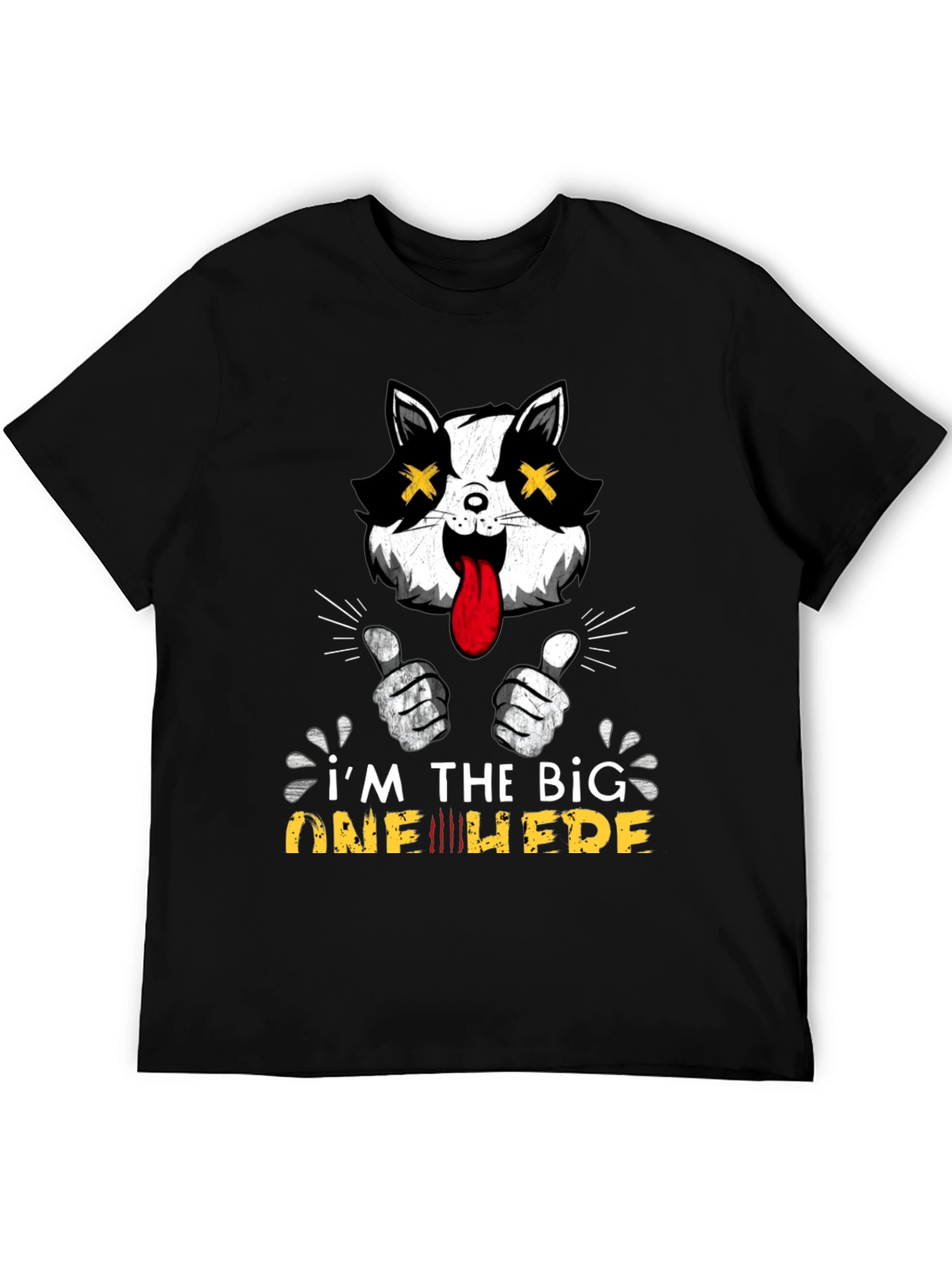 Big One Here Cat Graphic Black T-Shirt