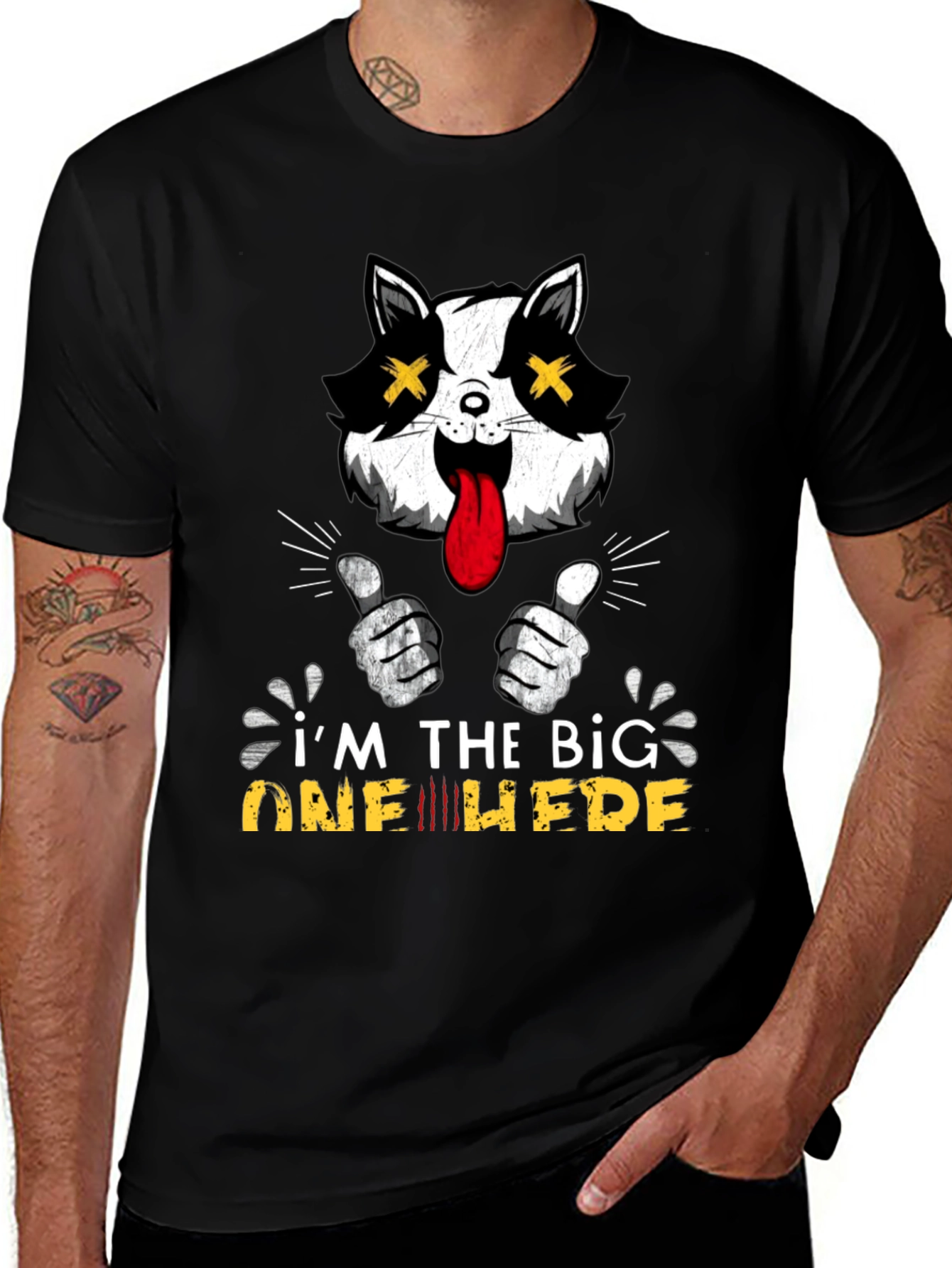 Big One Here Cat Graphic Black T-Shirt