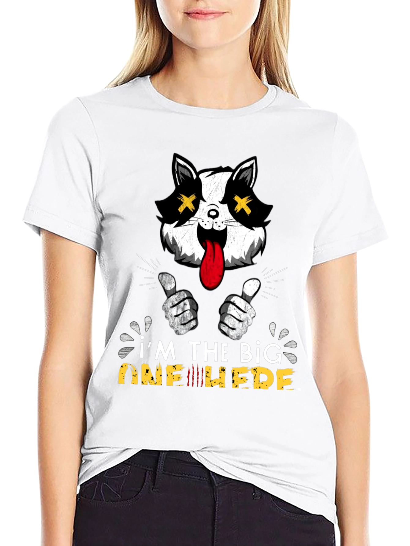 Big One Here Cat Graphic Black T-Shirt