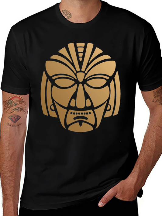 Tribal Mask Graphic Print T-Shirt - Black