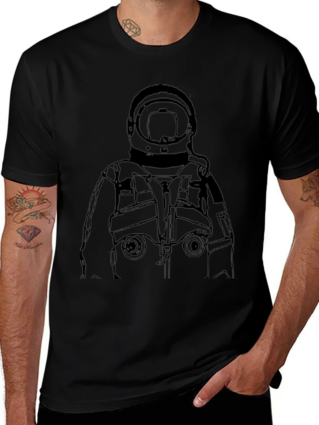 Astronaut Outline Graphic Tee - Black