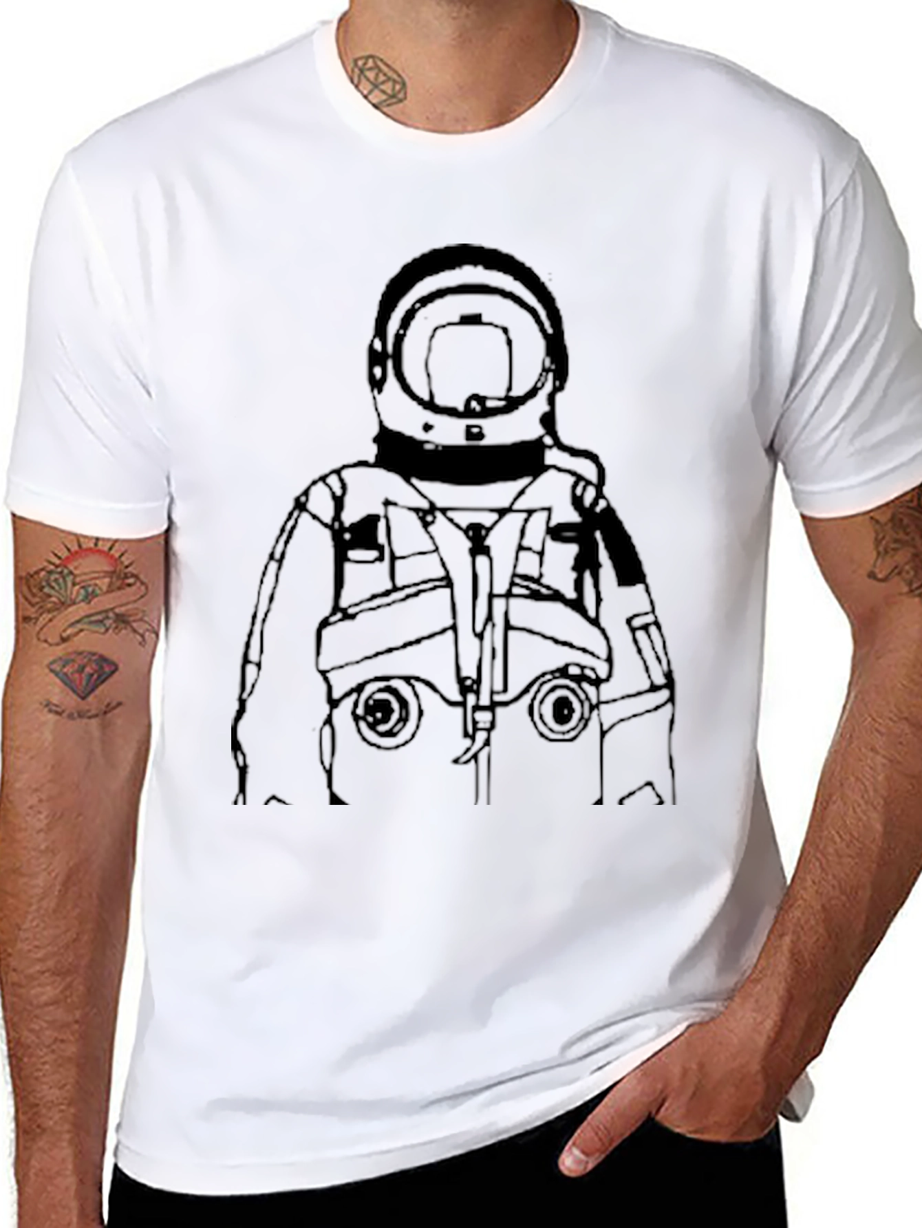 Astronaut Outline Graphic Tee - Black