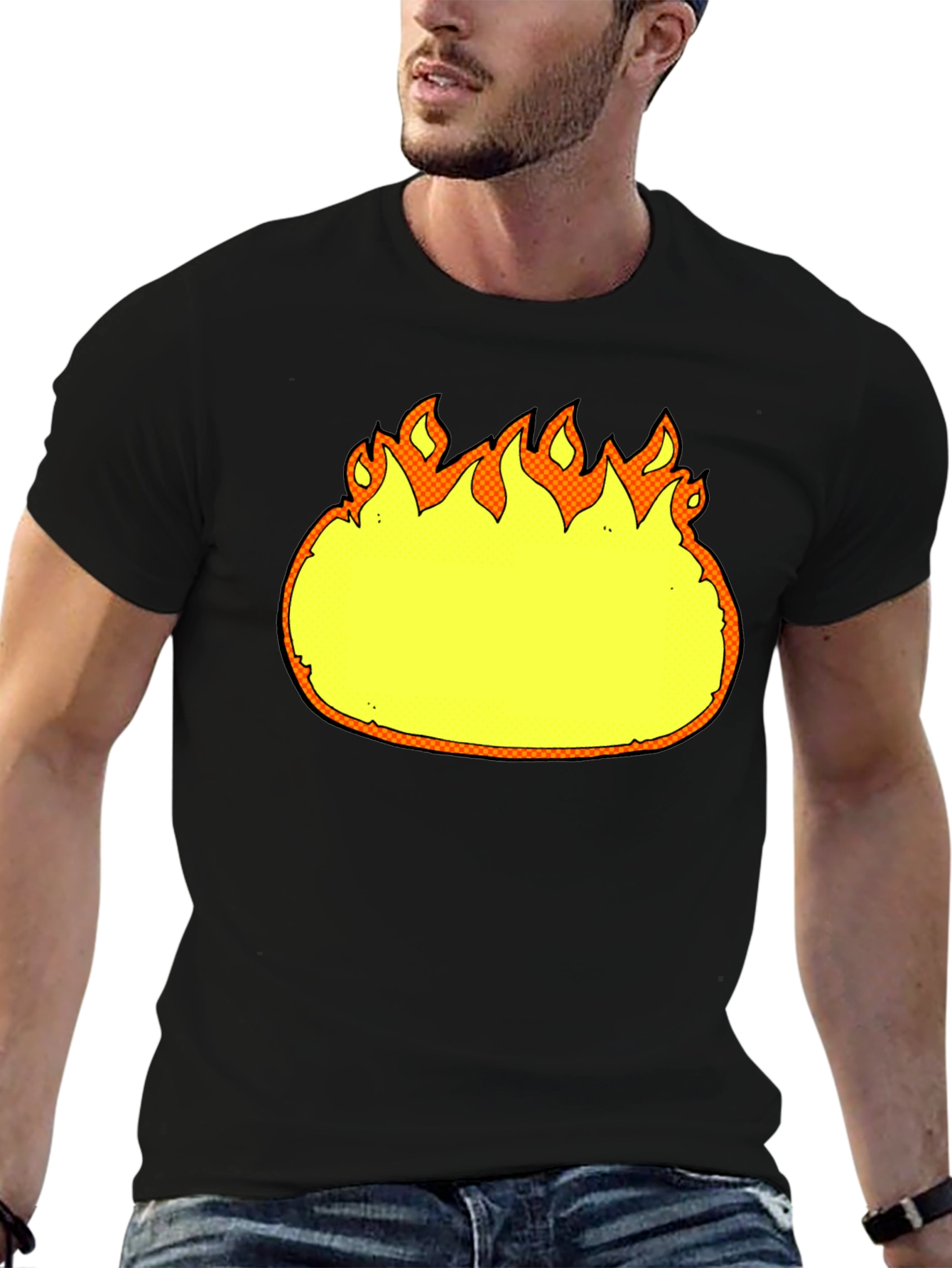 Cartoon Flames Graphic Black T-Shirt