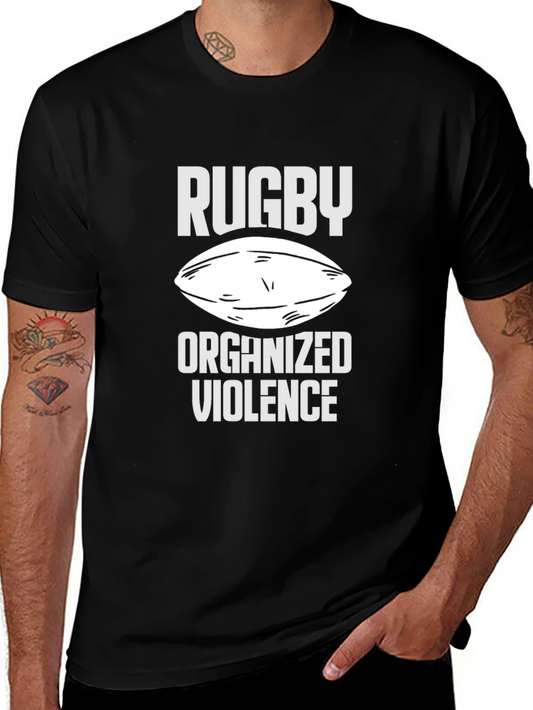 Rugby Organized Violence Graphic Tee - Black Cotton T-Shirt
