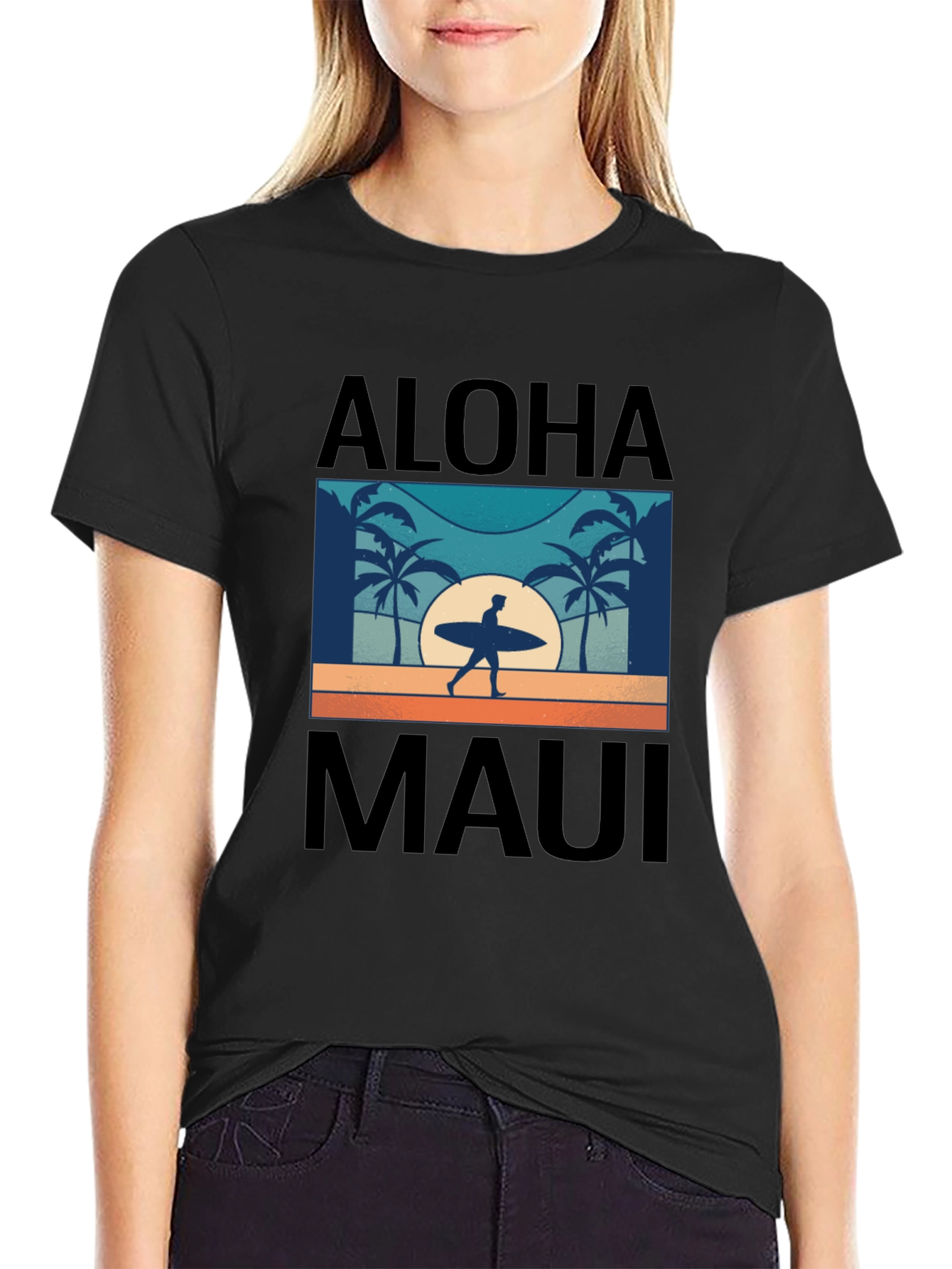 Aloha Maui T-Shirt Surfer Palm Tree Graphic Tee