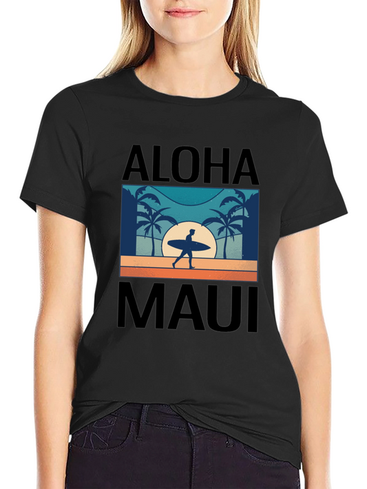 Aloha Maui T-Shirt Surfer Palm Tree Graphic Tee