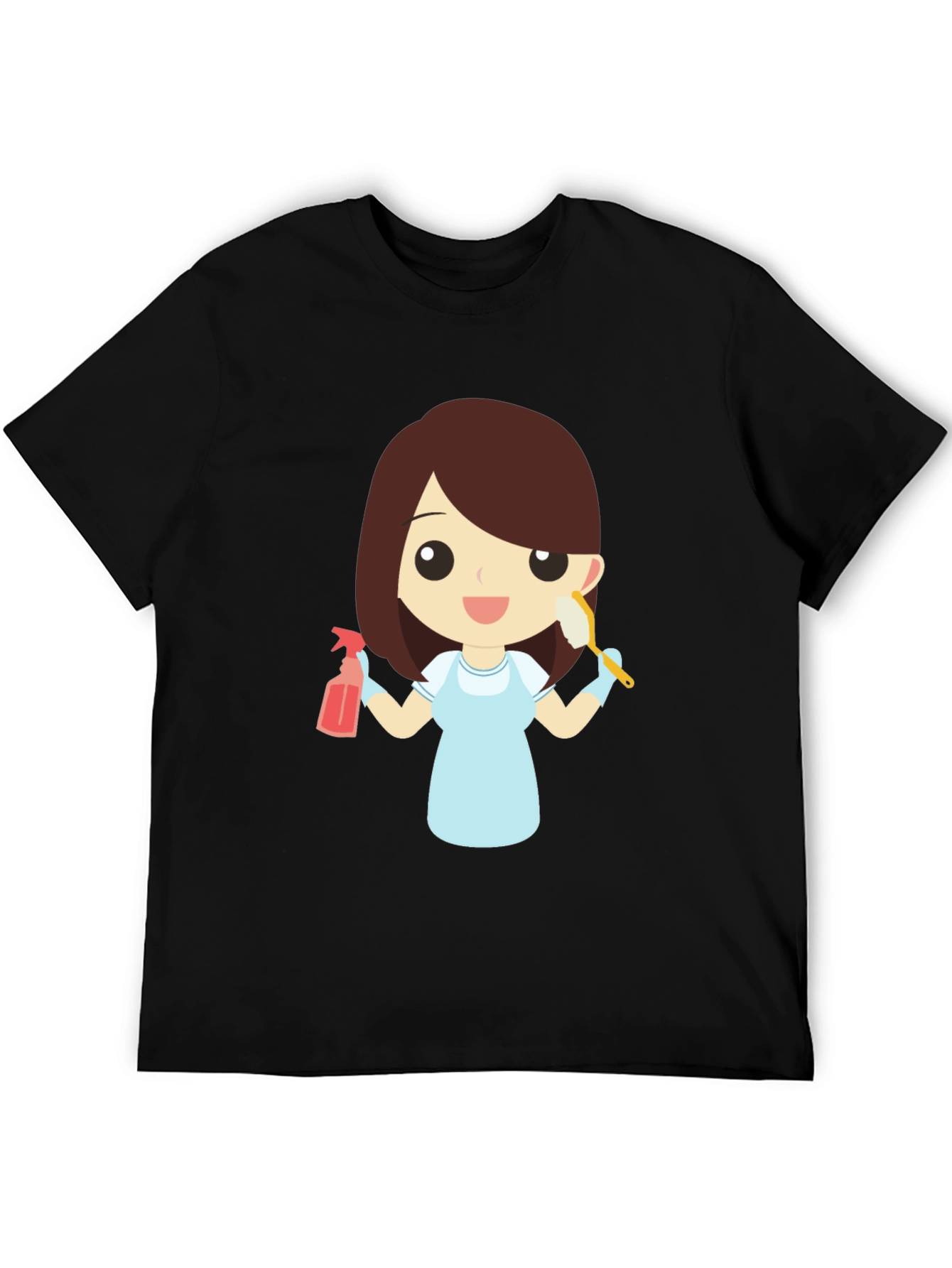 Cartoon Maid Graphic T-Shirt - Cleaning Crew Tee