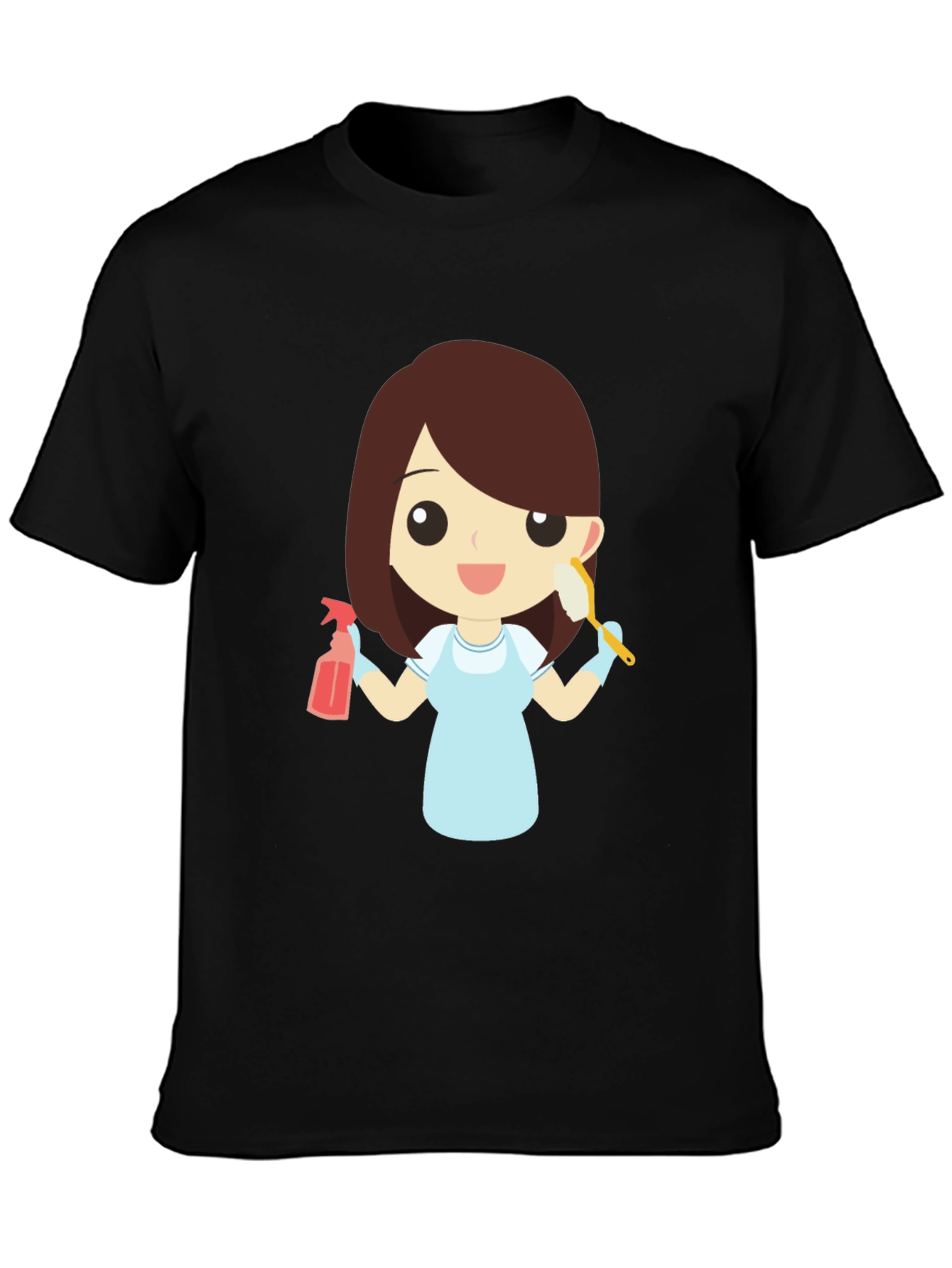 Cartoon Maid Graphic T-Shirt - Cleaning Crew Tee