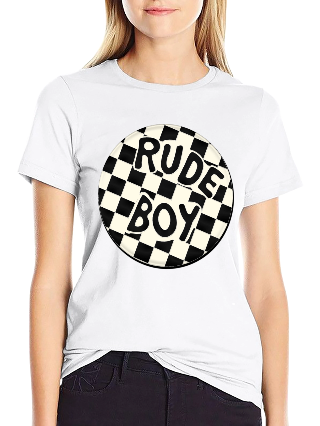 Rude Boy Checkerboard Graphic Tee - Black