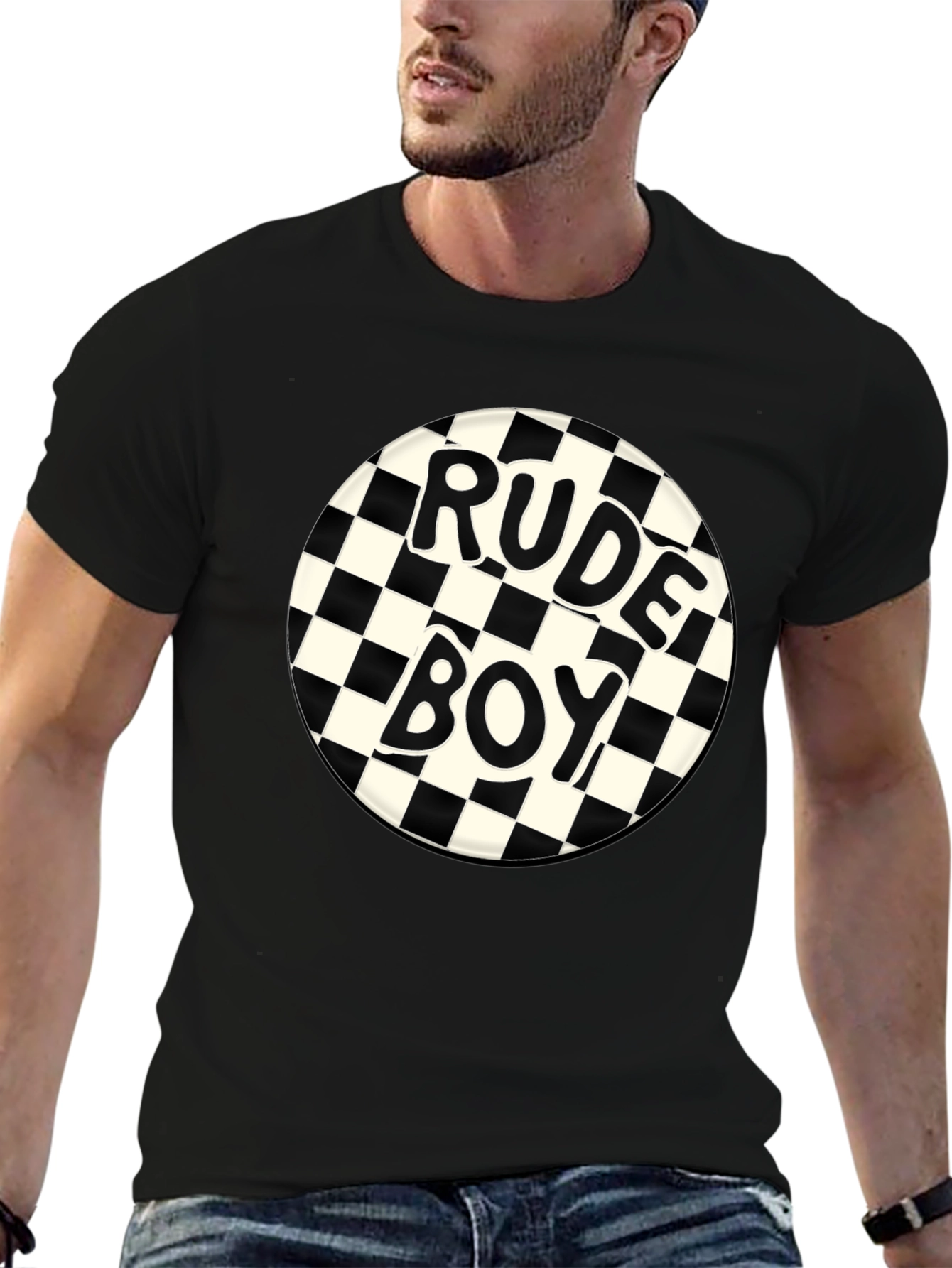 Rude Boy Checkerboard Graphic Tee - Black