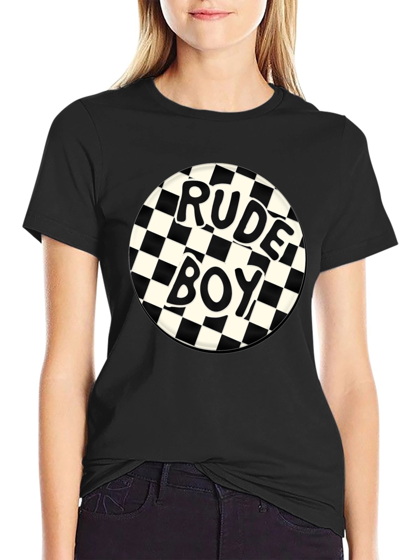 Rude Boy Checkerboard Graphic Tee - Black