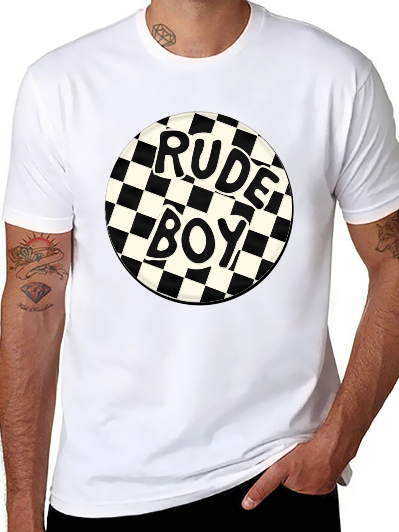 Rude Boy Checkerboard Graphic Tee - Black