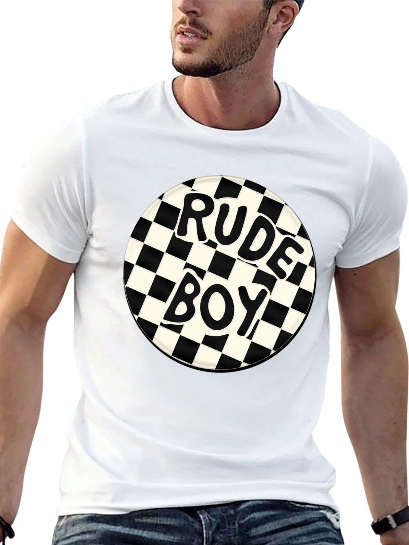 Rude Boy Checkerboard Graphic Tee - Black